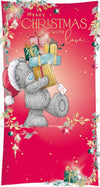 Me to You Tatty Teddy Christmas Card For Friends And Family, Tatty Teddy Balancing A Tower Of Wrapped Presents, 5 x 9 Inches - Official Collection