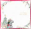Me to You Tatty Teddy Christmas Card For Friends And Family, Tatty Teddy Balancing A Tower Of Wrapped Presents, 5 x 9 Inches - Official Collection