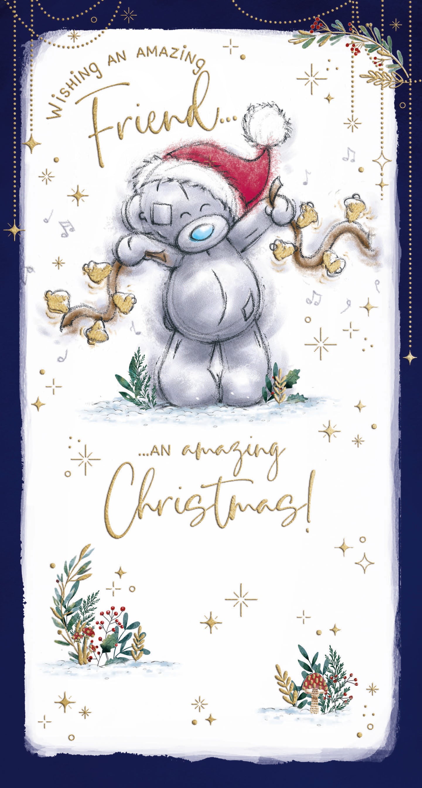 Me To You Tatty Teddy Christmas Card For Amazing Friend, Tatty Teddy With Bells 5x9ins - Official Sketchbook Collection