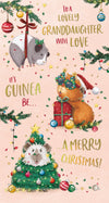 Luxury Christmas Card To A Lovely Granddaughter, Fun Illustrations Of Guinea Pigs At Christmas - Wishing Well Studios 5 X 9 Inches