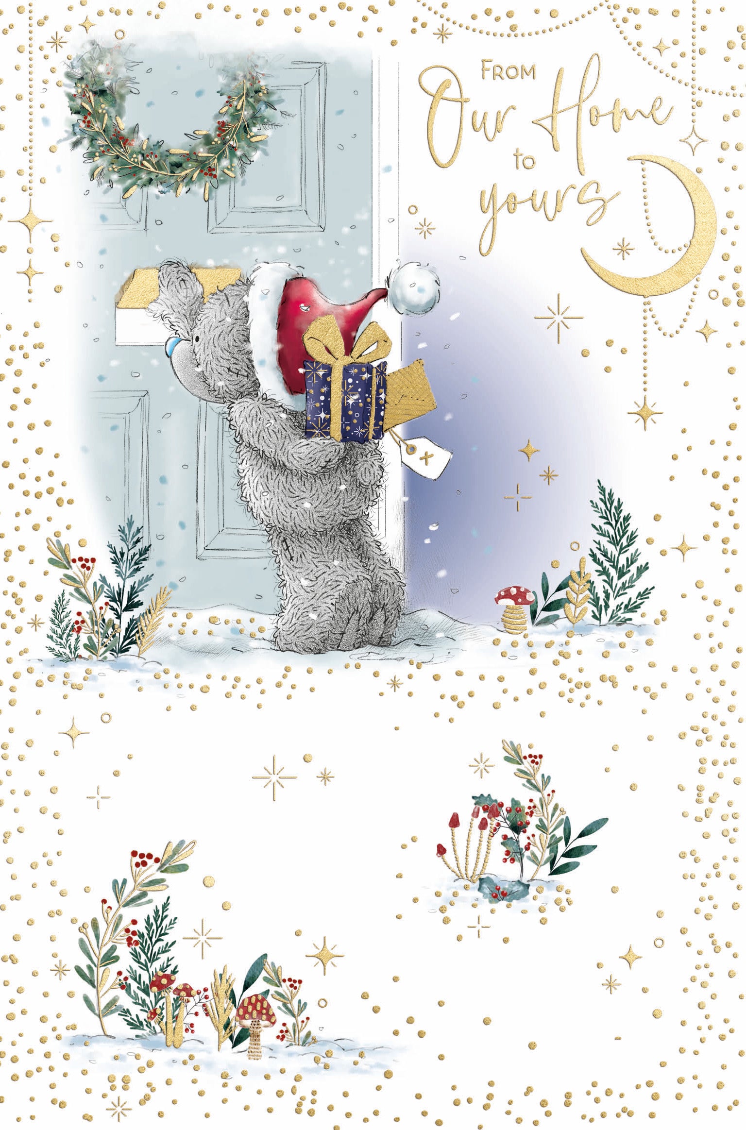Me To You Tatty Teddy Christmas Card From Our House To Yours, Tatty Teddy Peeking Through Letterbox 5x8ins - Official Collection