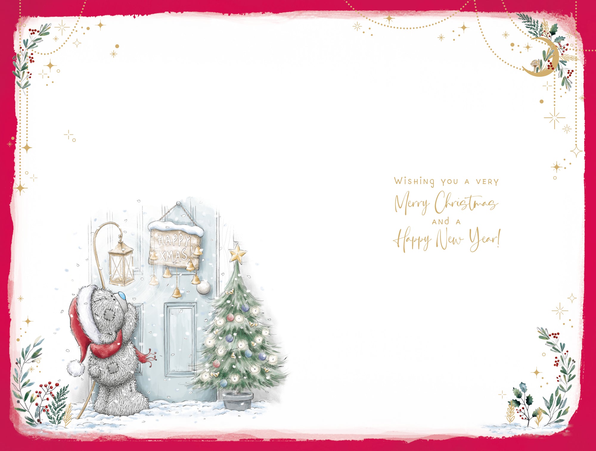 Me To You Tatty Teddy Christmas Card From Our House To Yours, Tatty Teddy Peeking Through Letterbox 5x8ins - Official Collection