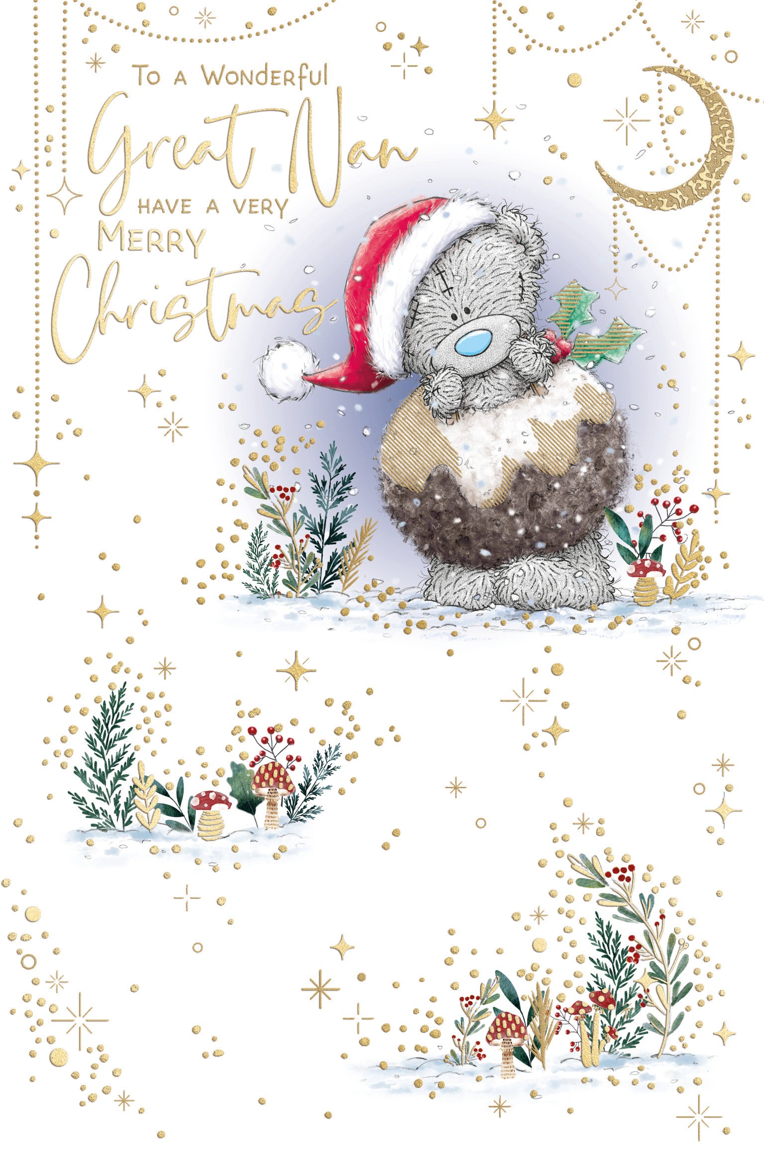 Me To You Tatty Teddy Christmas Card For Great Nan, Tatty Teddy Dressed As Christmas Pudding 5x8ins - Official Collection