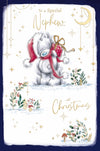 Me To You Tatty Teddy Christmas Card For Special Nephew, Tatty Teddy With Gift 5x8ins - Official Sketchbook Collection