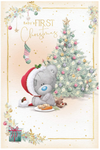 Me to You Tiny Tatty Teddy Baby's First Christmas Card, Tatty Teddy With Carrot And Mince Pies By A Christmas Tree, 5 x 8 Inches - Official Collection