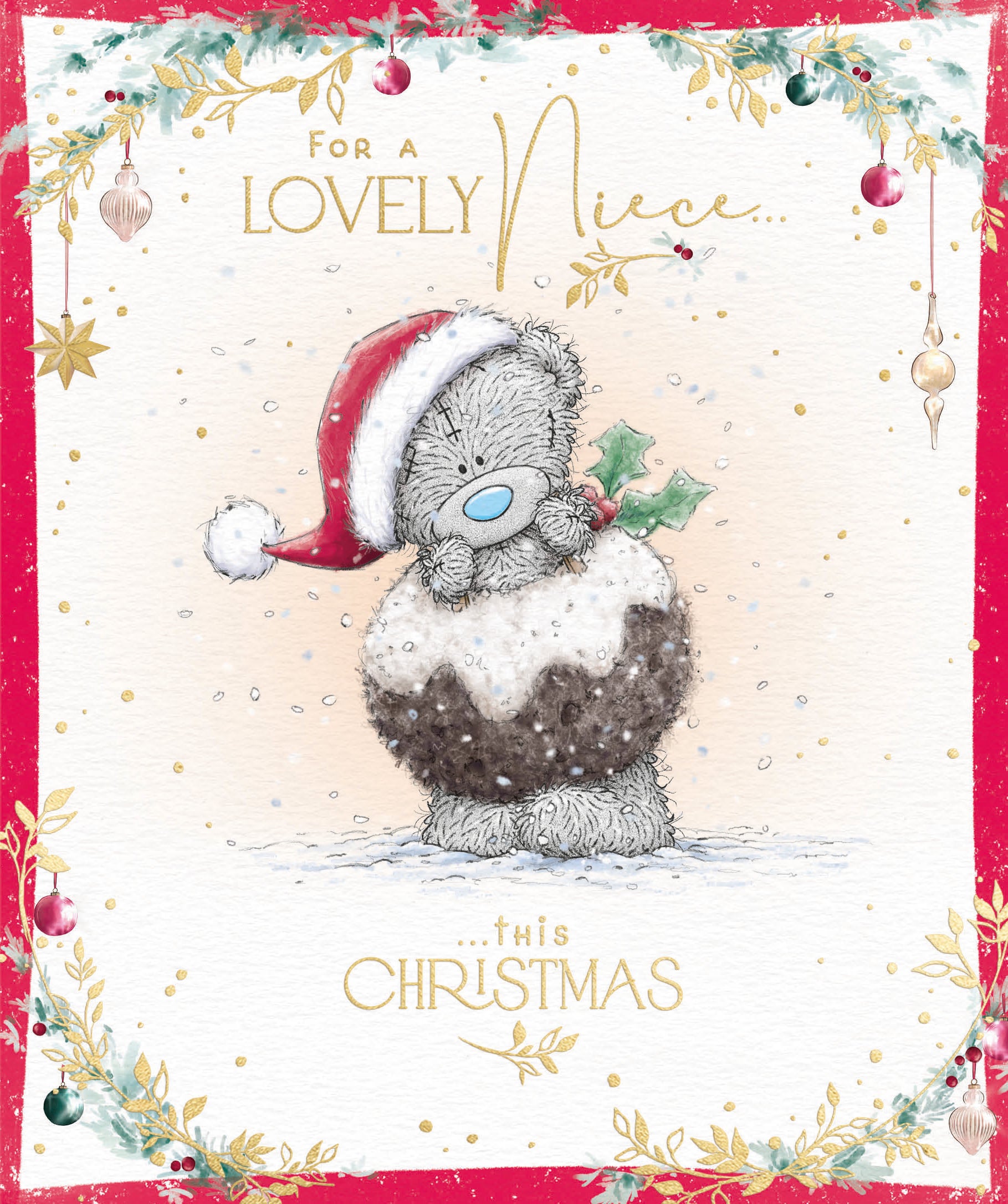Me to You Tatty Teddy Christmas Card For A Lovely Niece, Tatty Teddy In A Christmas Pudding Costume, 6 x 7 Inches - Official Collection