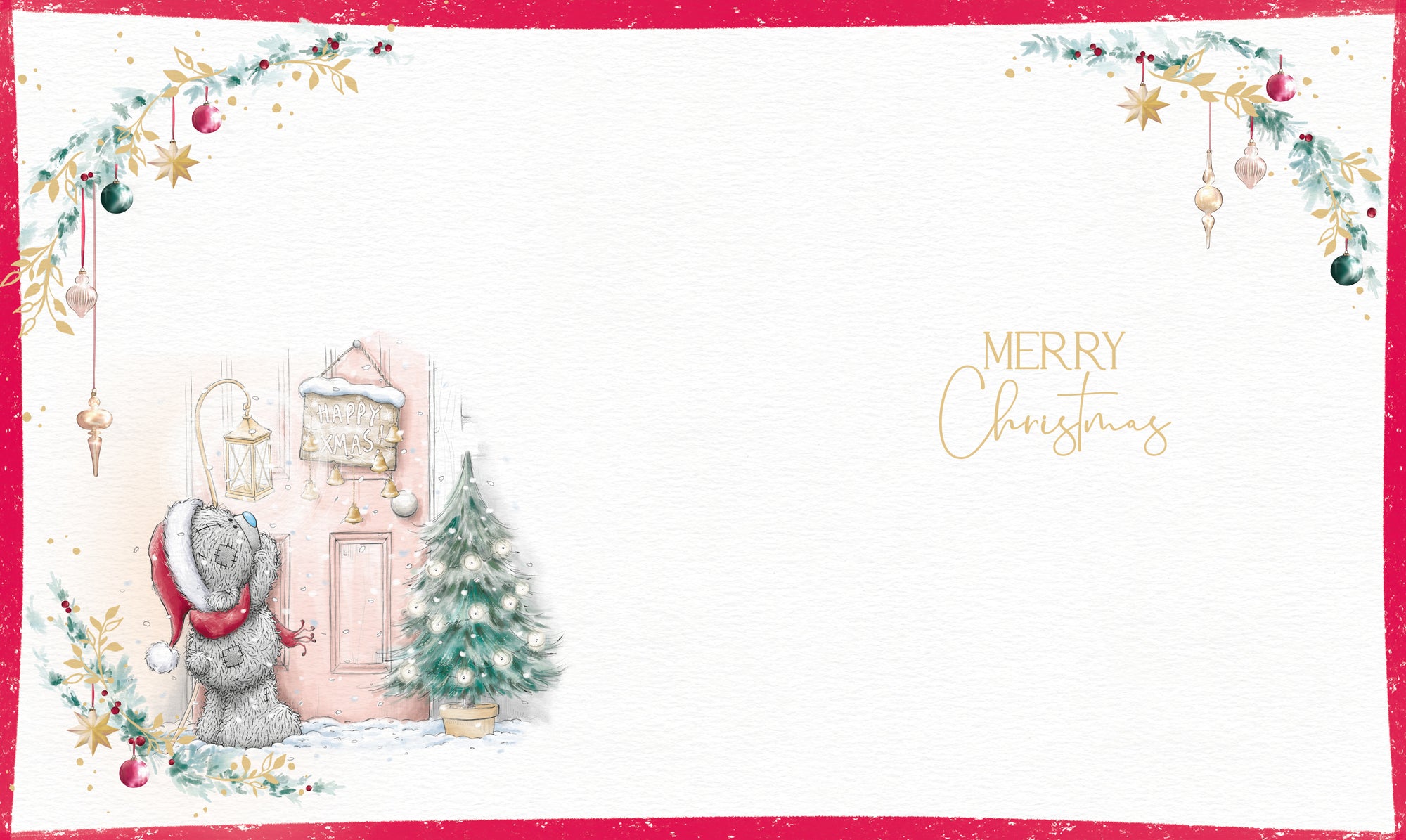 Me to You Tatty Teddy Christmas Card To Family And Friends, Tatty Teddy Peeking Out From The Front Door, 6 x 7 Inches - Official Collection