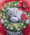 Me to You Tatty Teddy Christmas Card To Family And Friends, Tatty Teddy Peeking Through A Christmas Wreath, 6 x 7 Inches - Official Collection