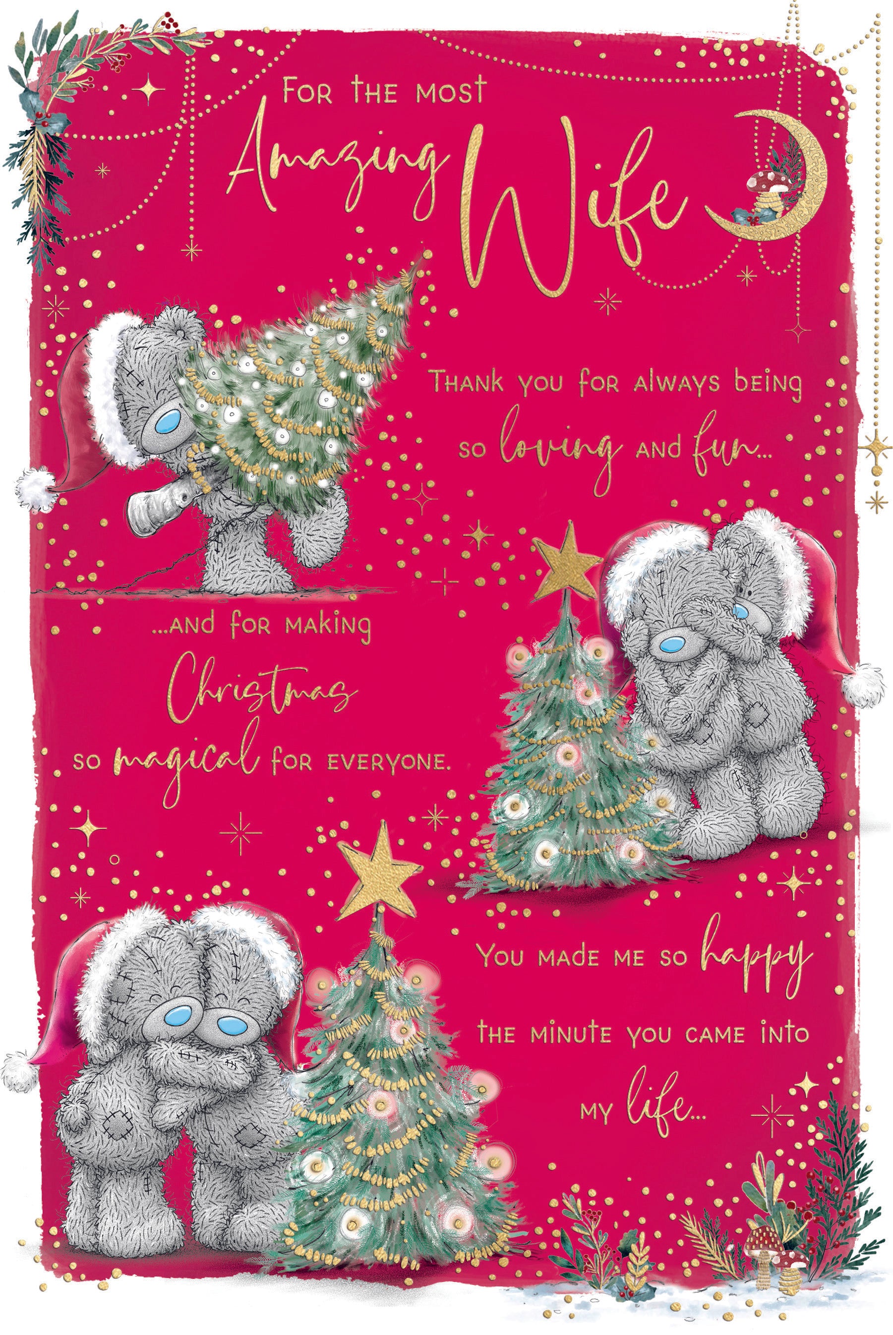Me To You Tatty Teddy Christmas Card For The Most Amazing Wife, Cute Card With Illustrated Paper Insert 6x9ins- Official Collection