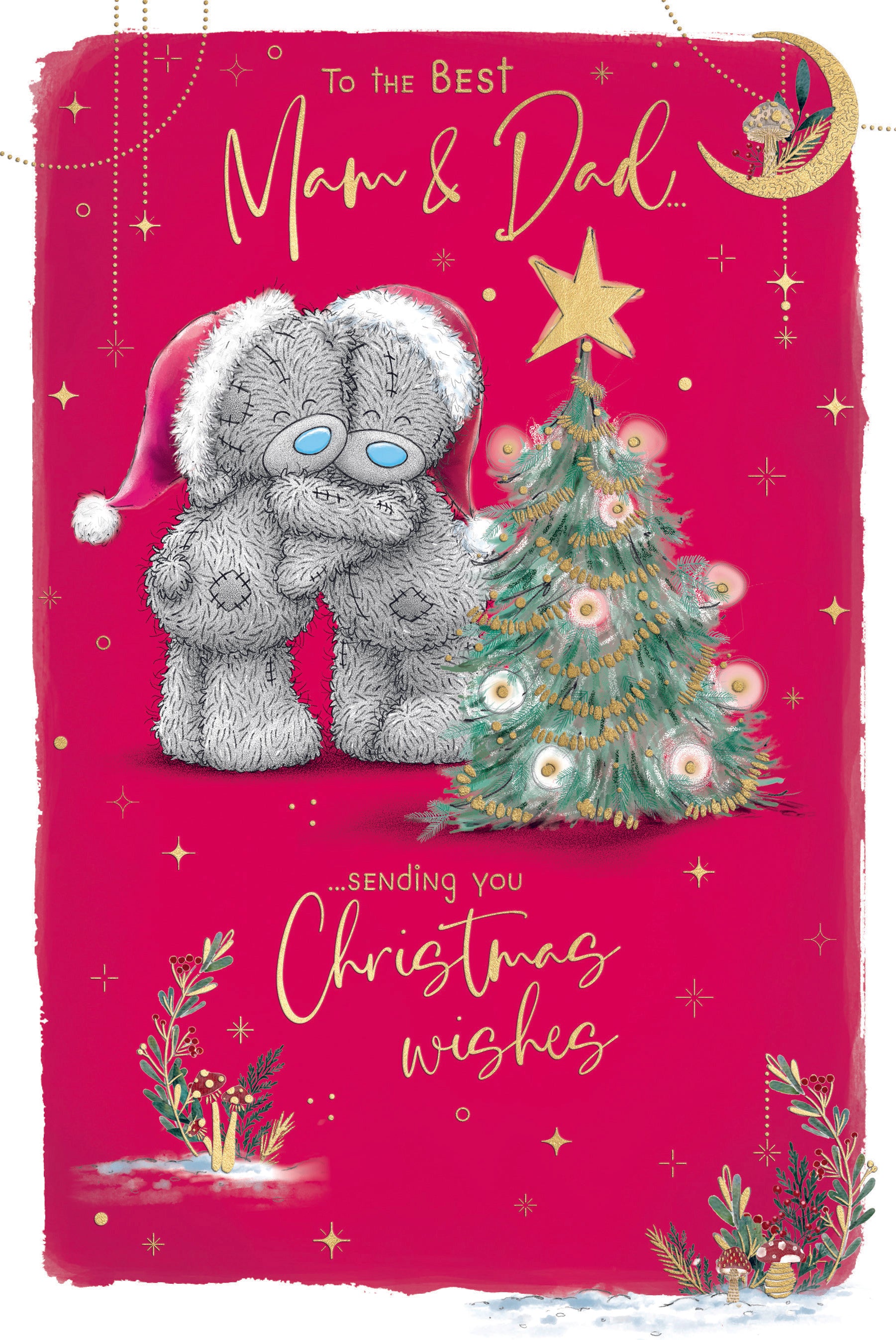 Me To You Tatty Teddy Christmas Card For The Best Mam And Dad, With Illustrated Paper Insert 6x9ins - Official Collection