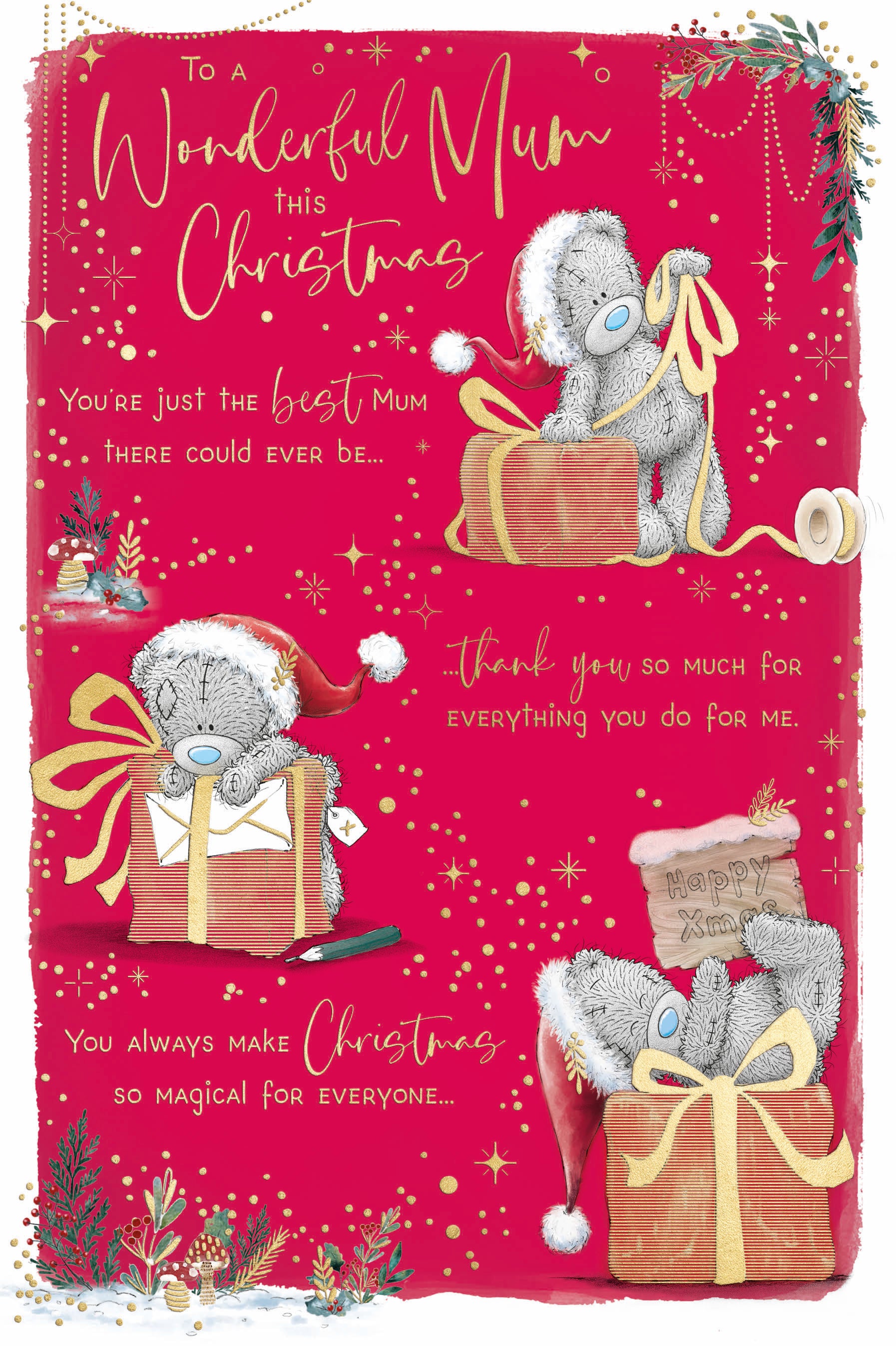 Me To You Tatty Teddy Christmas Card To My Wonderful Mum, Lovely Card With Paper Insert 6x9ins - Official Collection