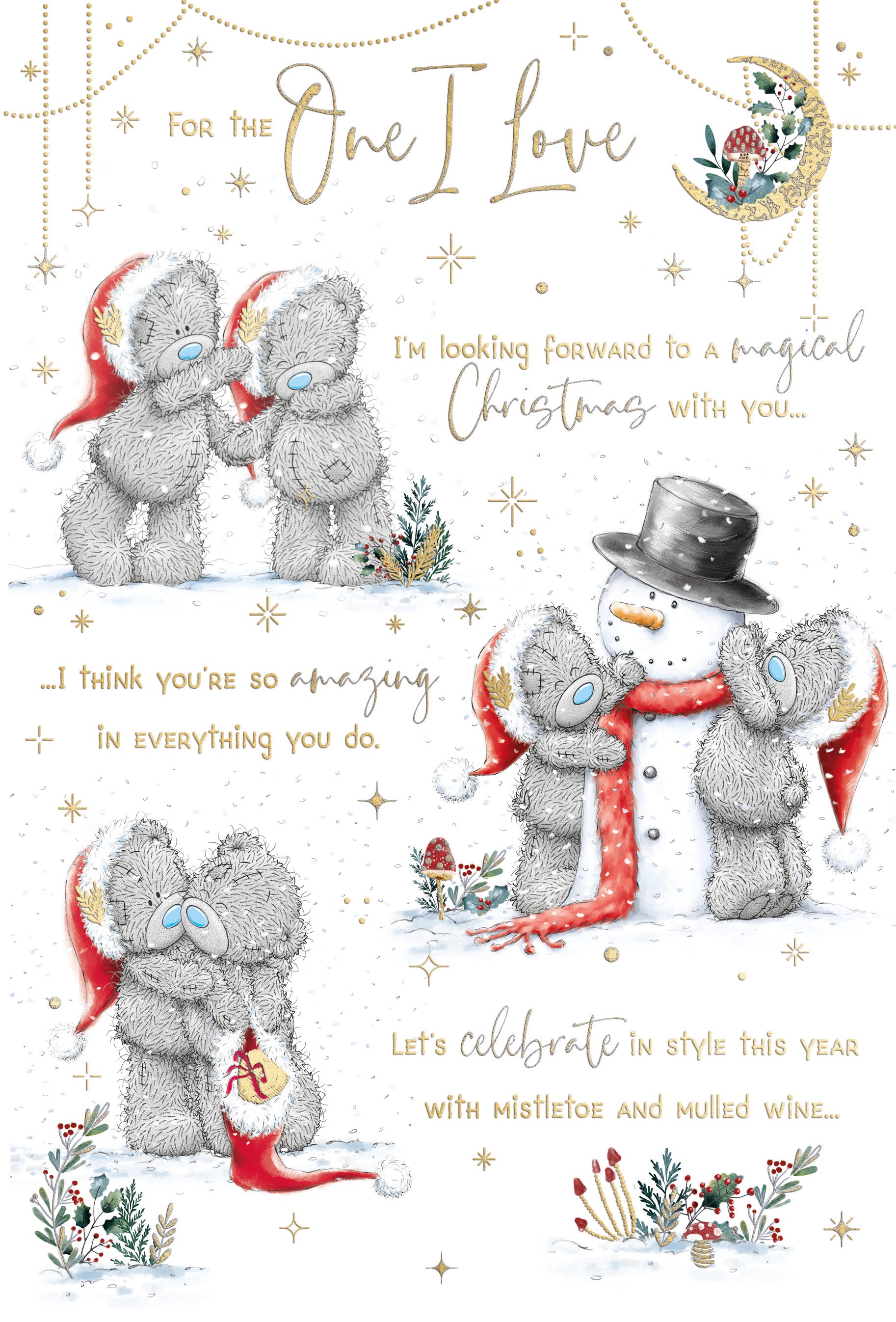 Me To You Tatty Teddy Christmas Card For The One I Love, Cute Card With Paper Insert 6x9ins - Official Collection
