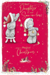 Me To You Tatty Teddy Daughter and Son-in-Law Luxury Christmas Card, Tatty Teddy Bears With Bell Garland 6x9ins - Official Collection