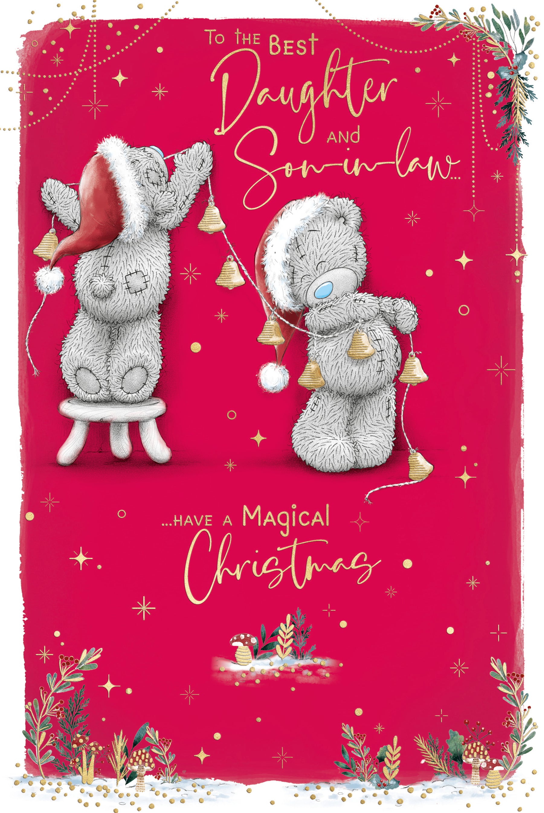 Me To You Tatty Teddy Daughter and Son-in-Law Luxury Christmas Card, Tatty Teddy Bears With Bell Garland 6x9ins - Official Collection