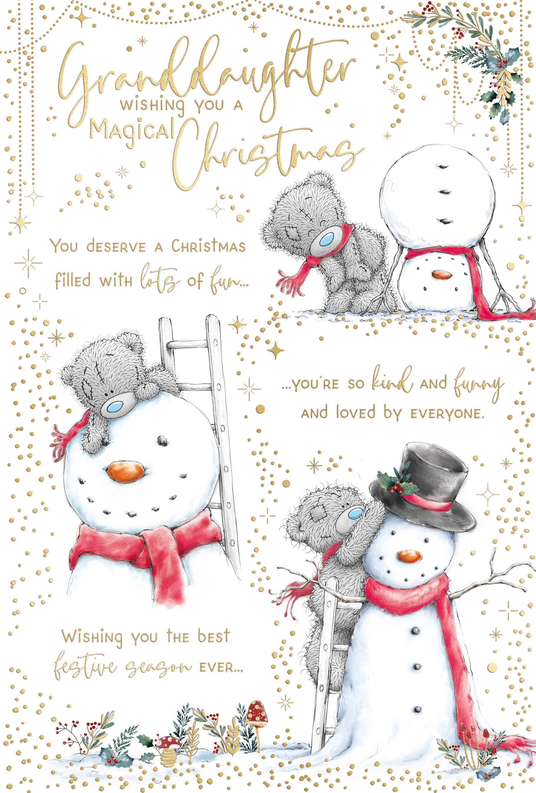 Me To You Tatty Teddy Cute Christmas Card For Your Granddaughter With Paper Insert 6x9ins - Official Collection