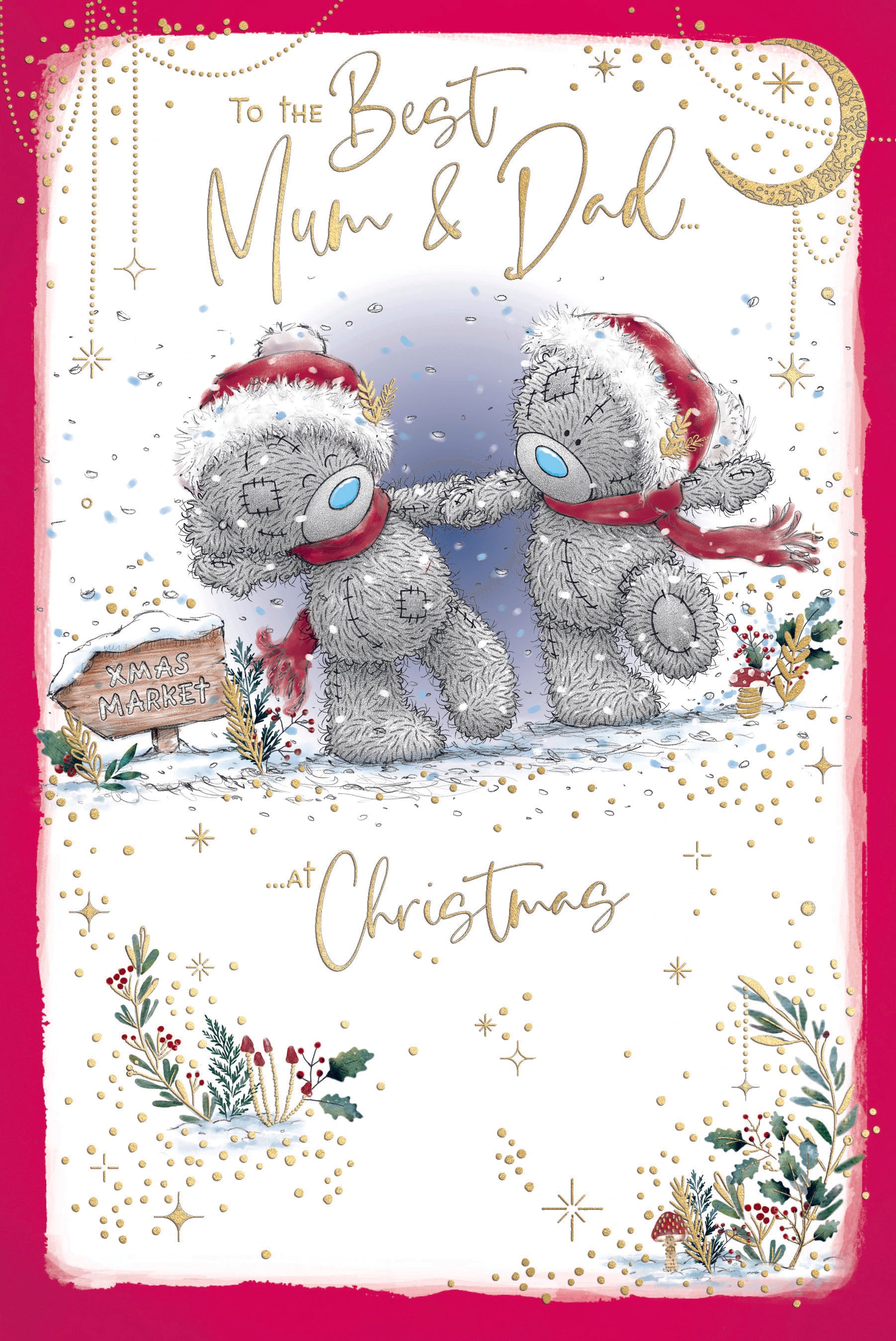 Me To You Tatty Teddy Christmas Card To The Best Mum And Dad, Tatty Teddy In the Snow, 6x9ins - Official Collection