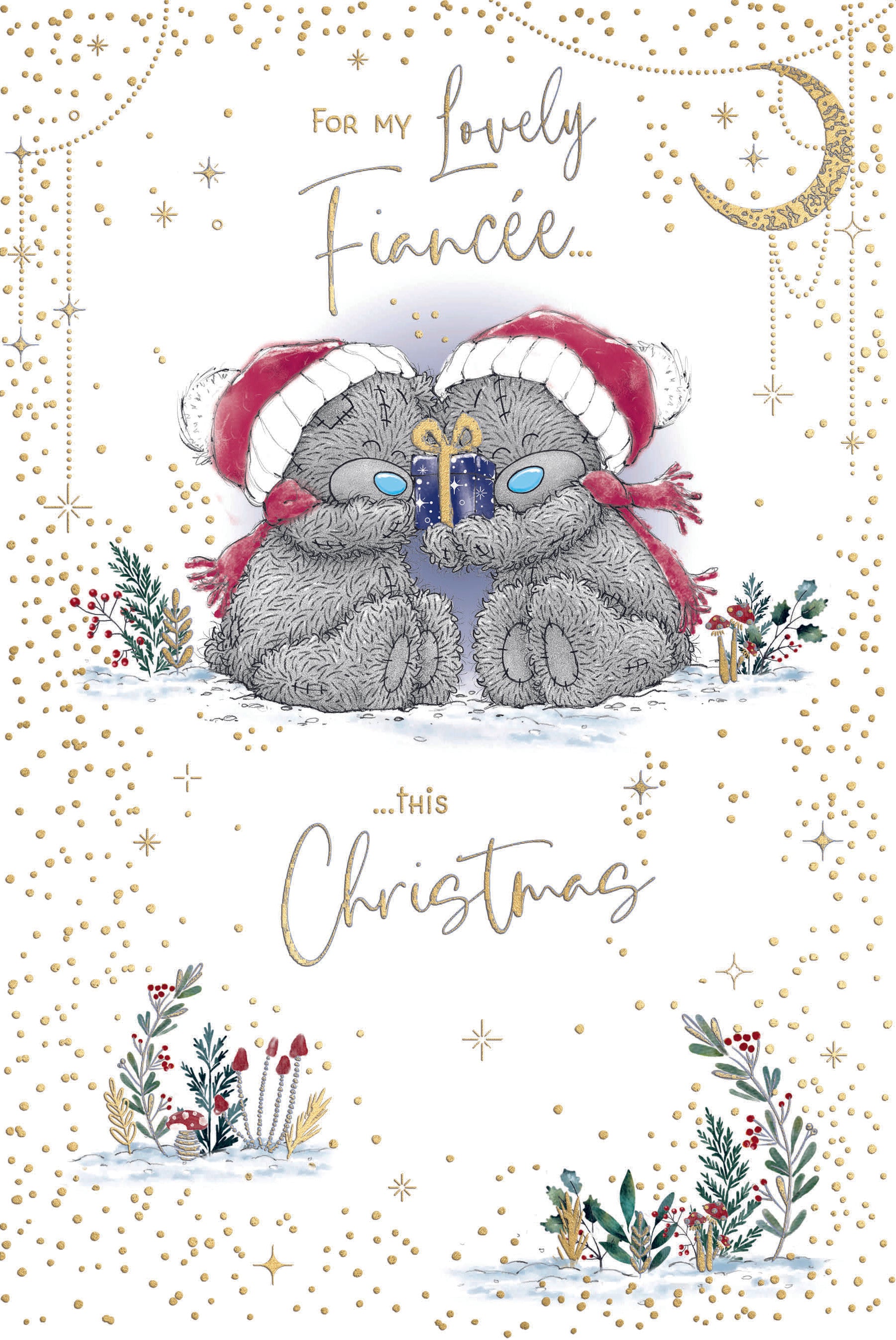 Me To You Tatty Teddy For My Lovely Fiancée Christmas Card, Tatty Teddy Bears With Wrapped Gift 6x9ins - Official Collection
