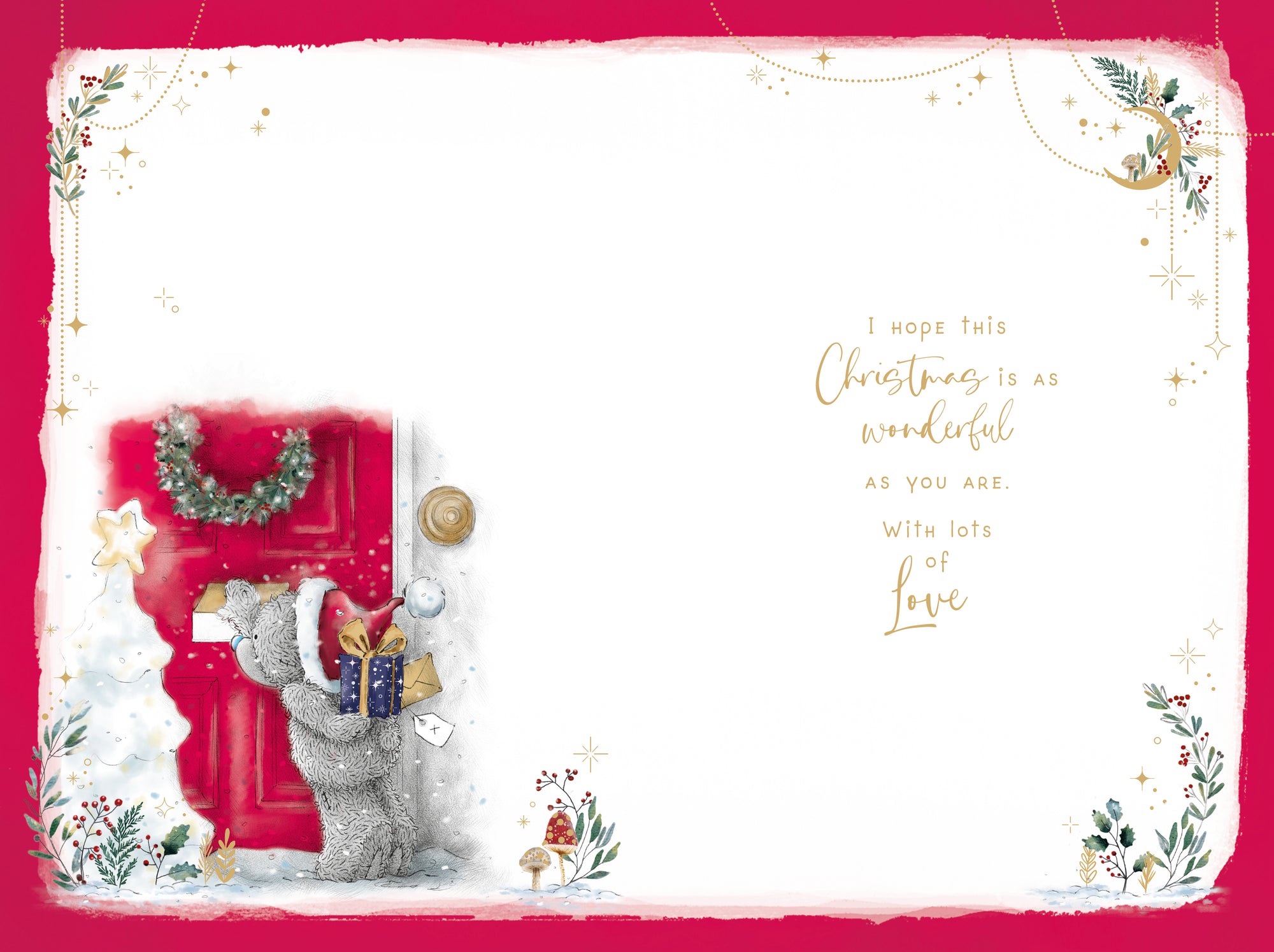 Me To You Tatty Teddy For My Lovely Fiancée Christmas Card, Tatty Teddy Bears With Wrapped Gift 6x9ins - Official Collection