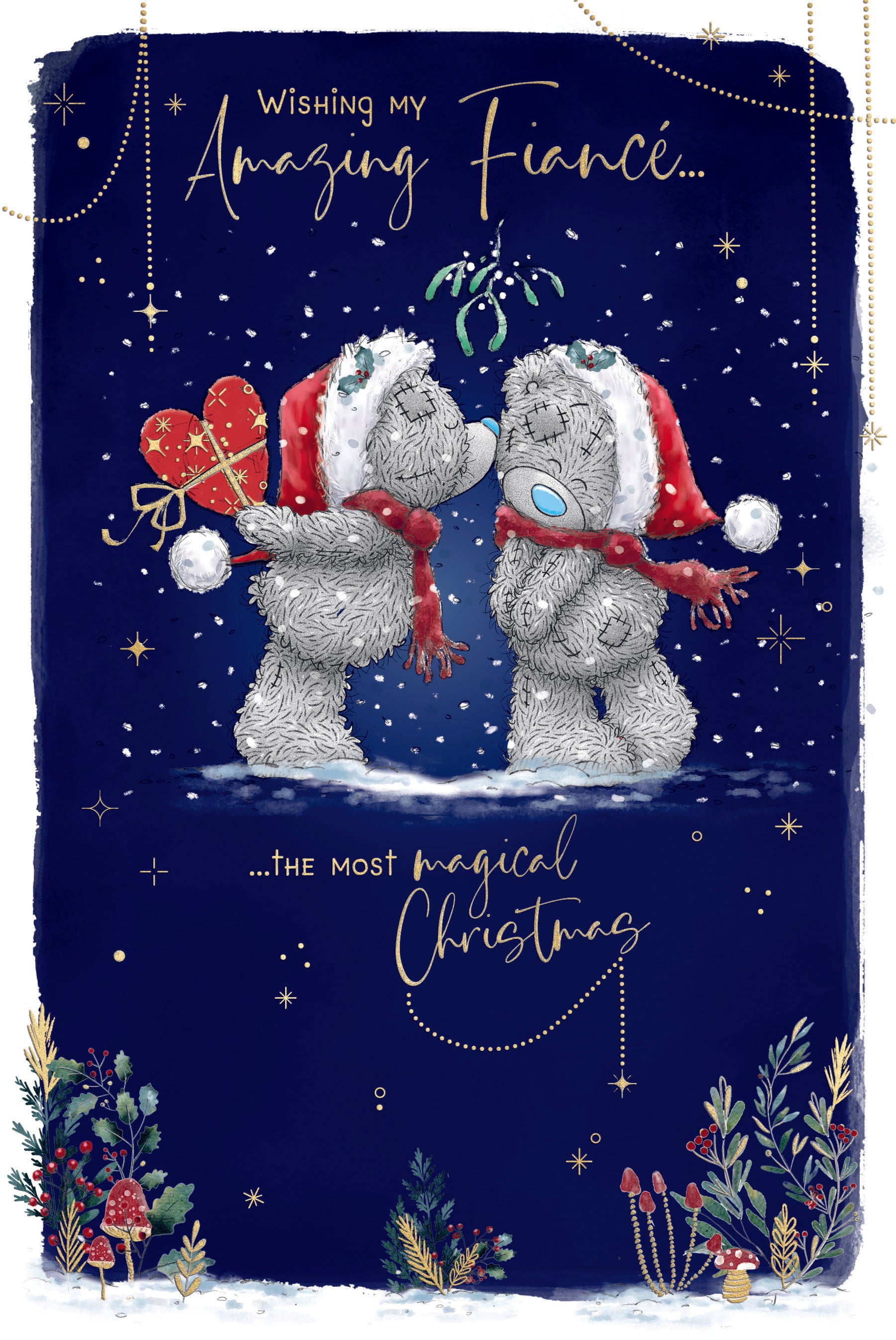 Me To You Tatty Teddy For My Amazing Fiancé Christmas Card, Tatty Teddy Bears Sharing Kiss 6x9ins - Official Collection