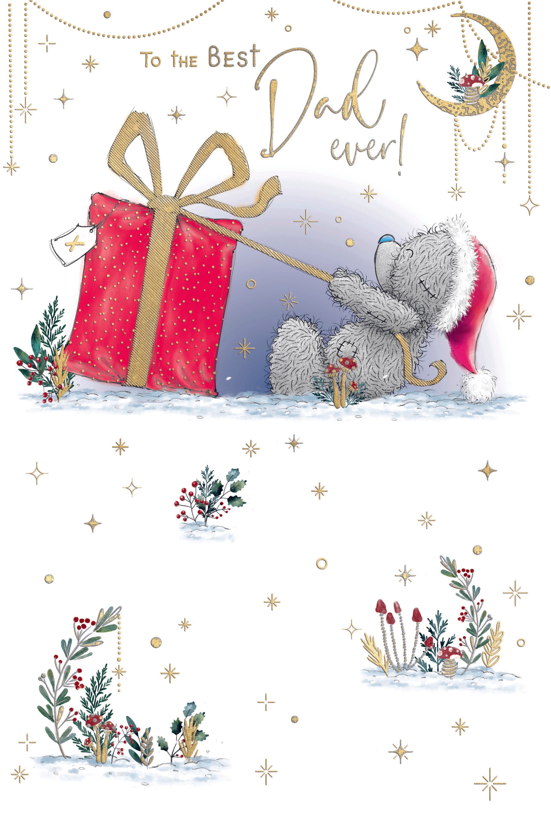 Me To You Tatty Teddy Best Dad Ever Christmas Card, Tatty Teddy With Wrapped Gift 6x9ins - Official Collection