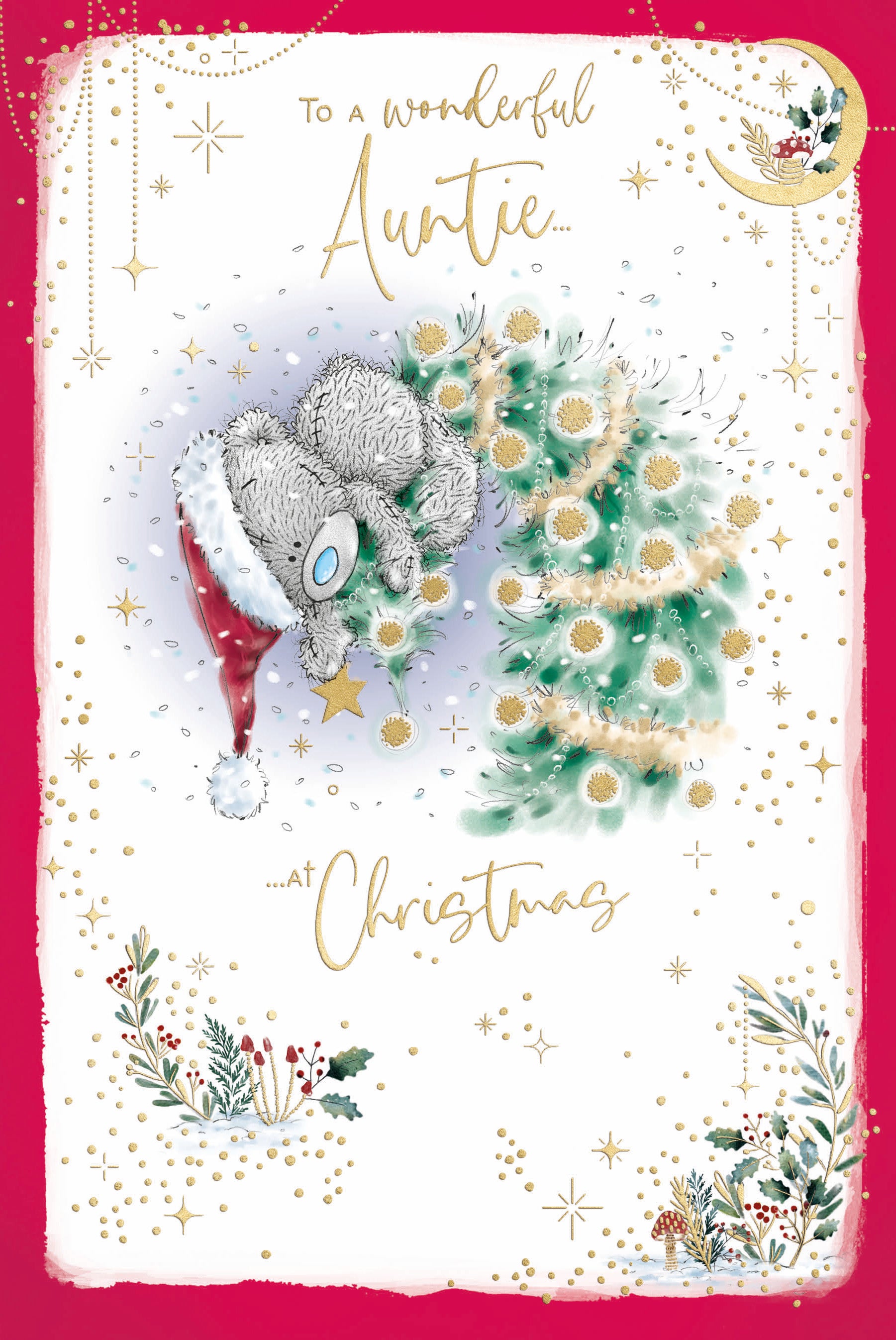 Me To You Christmas Card To A Lovely Auntie, Tatty Teddy On Christmas Tree 6x9ins - Official Collection
