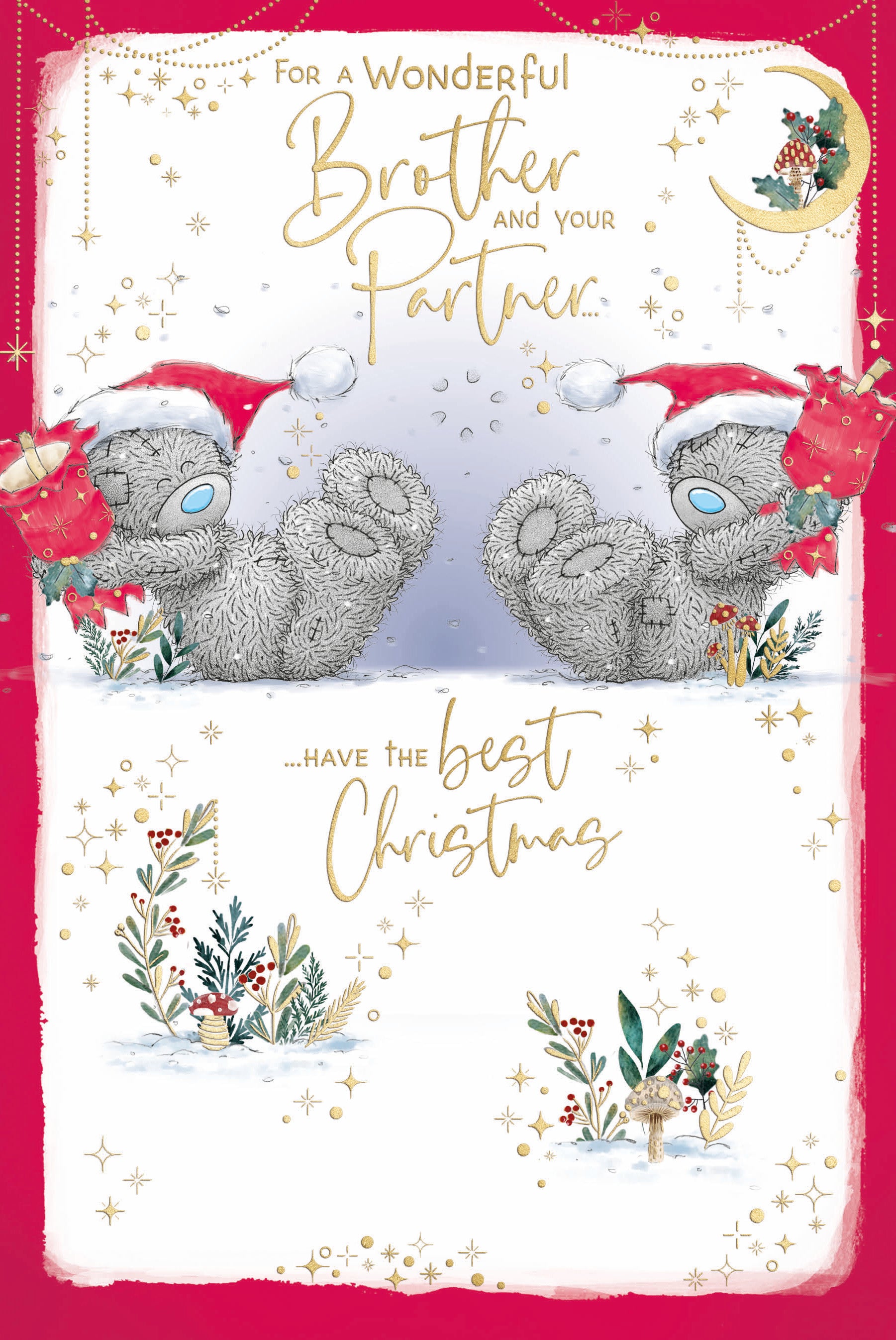 Me To You Tatty Teddy To A Wonderful Brother And Your Partner Christmas Card 6x9ins - Official Collection