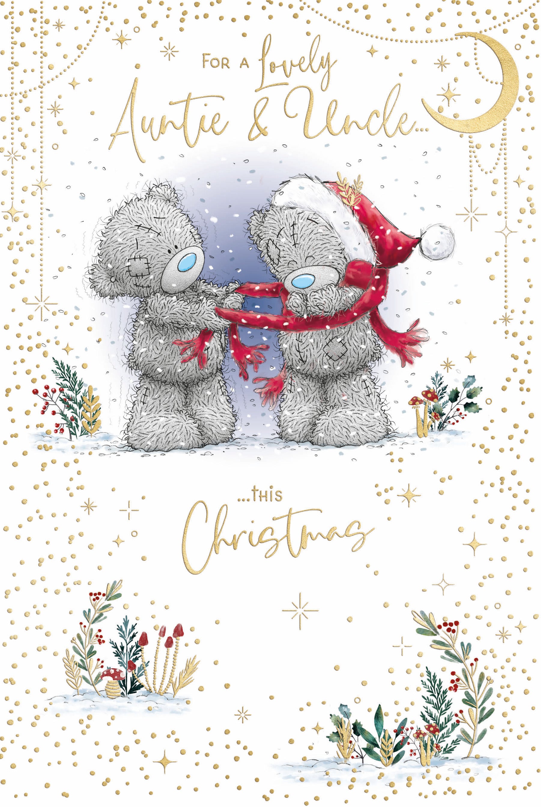Me To You Christmas Card To A Wonderful Auntie & Uncle, Tatty Teddy Bears With Scarf 6x9ins - Official Collection