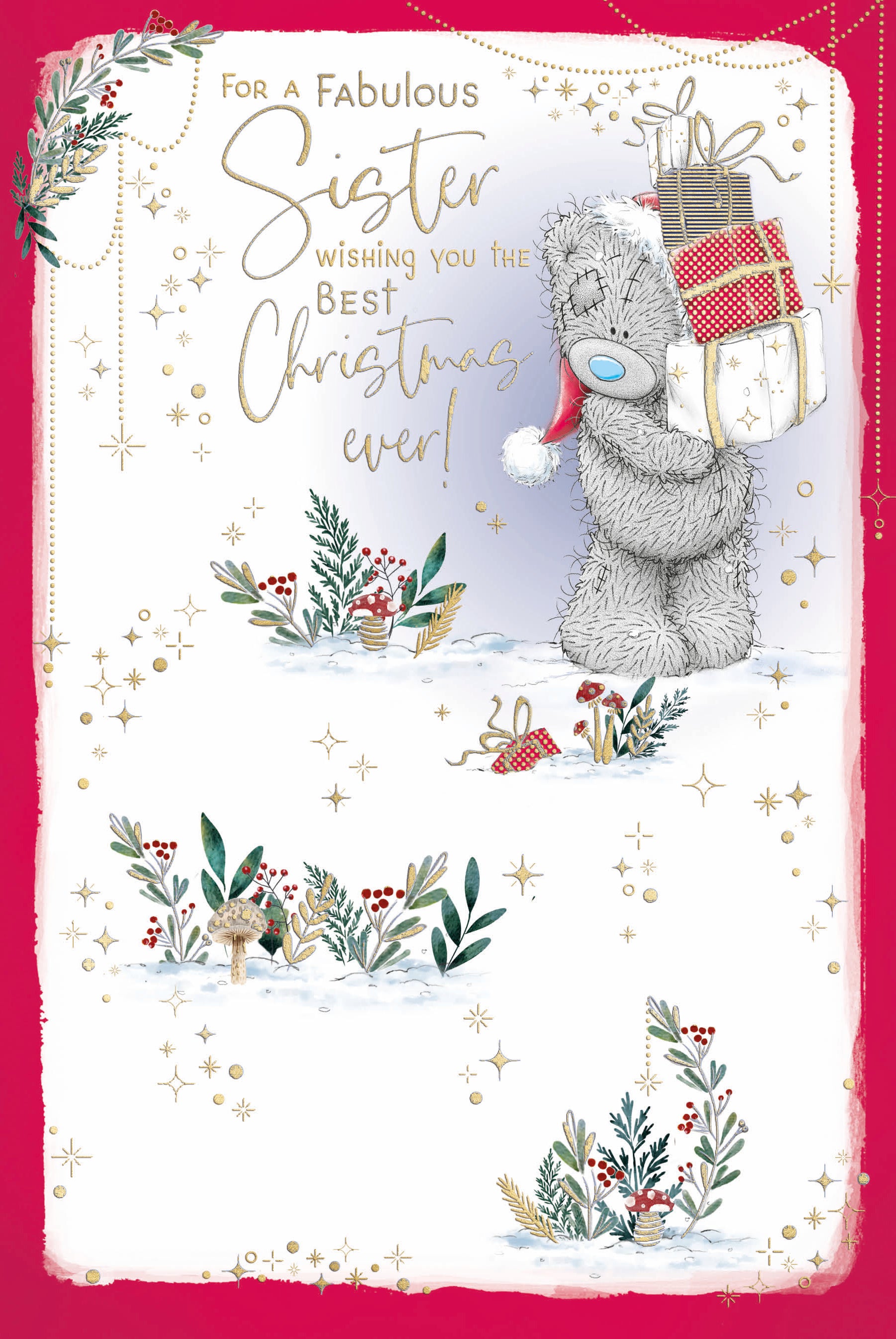 Me To You Tatty Teddy Christmas Card For A Fabulous Sister 6x9ins - Official Collection