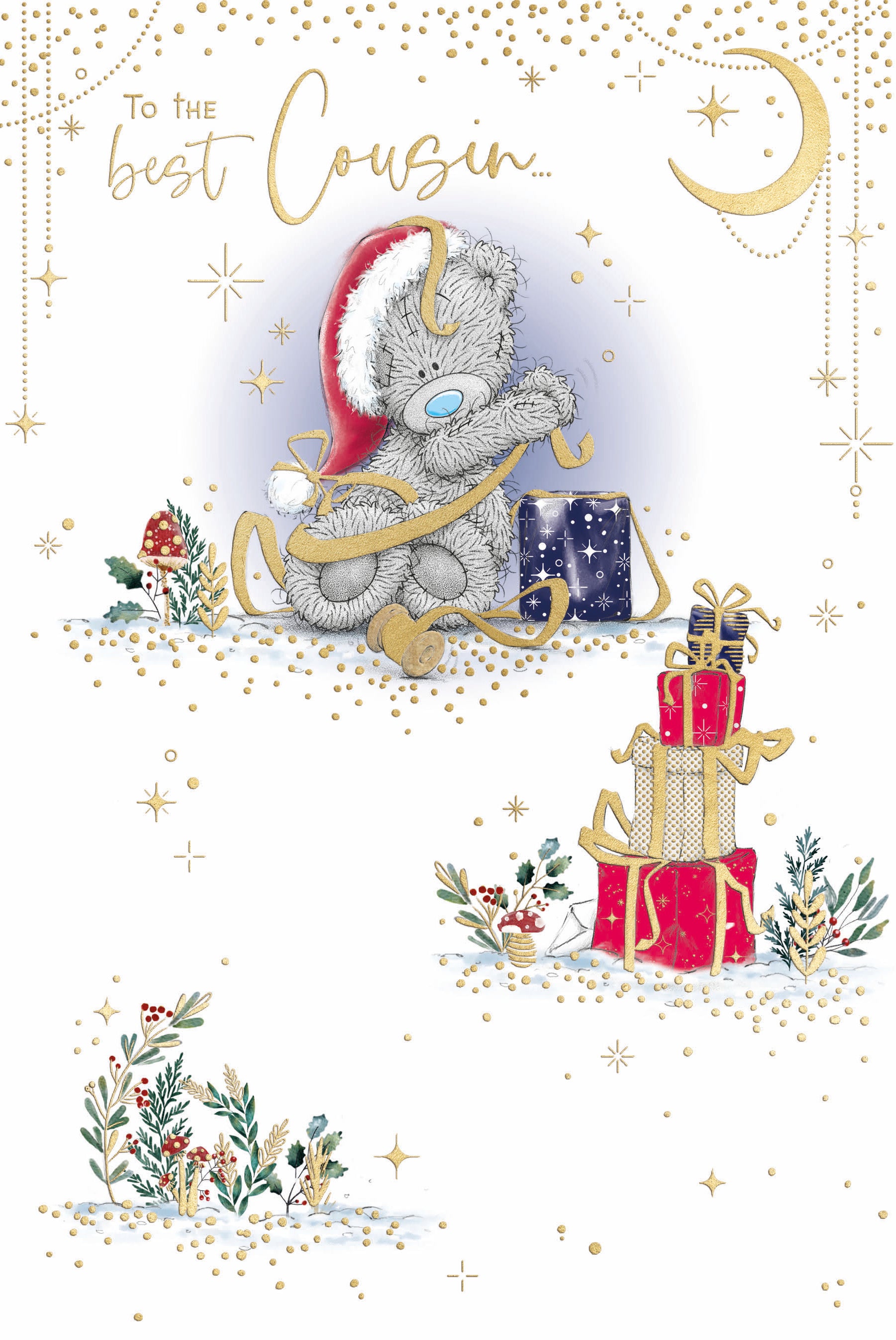 Me To You Tatty Teddy To The Best Cousin Christmas Card, Tatty Teddy Wrapping Gifts 6x9ins - Official Collection