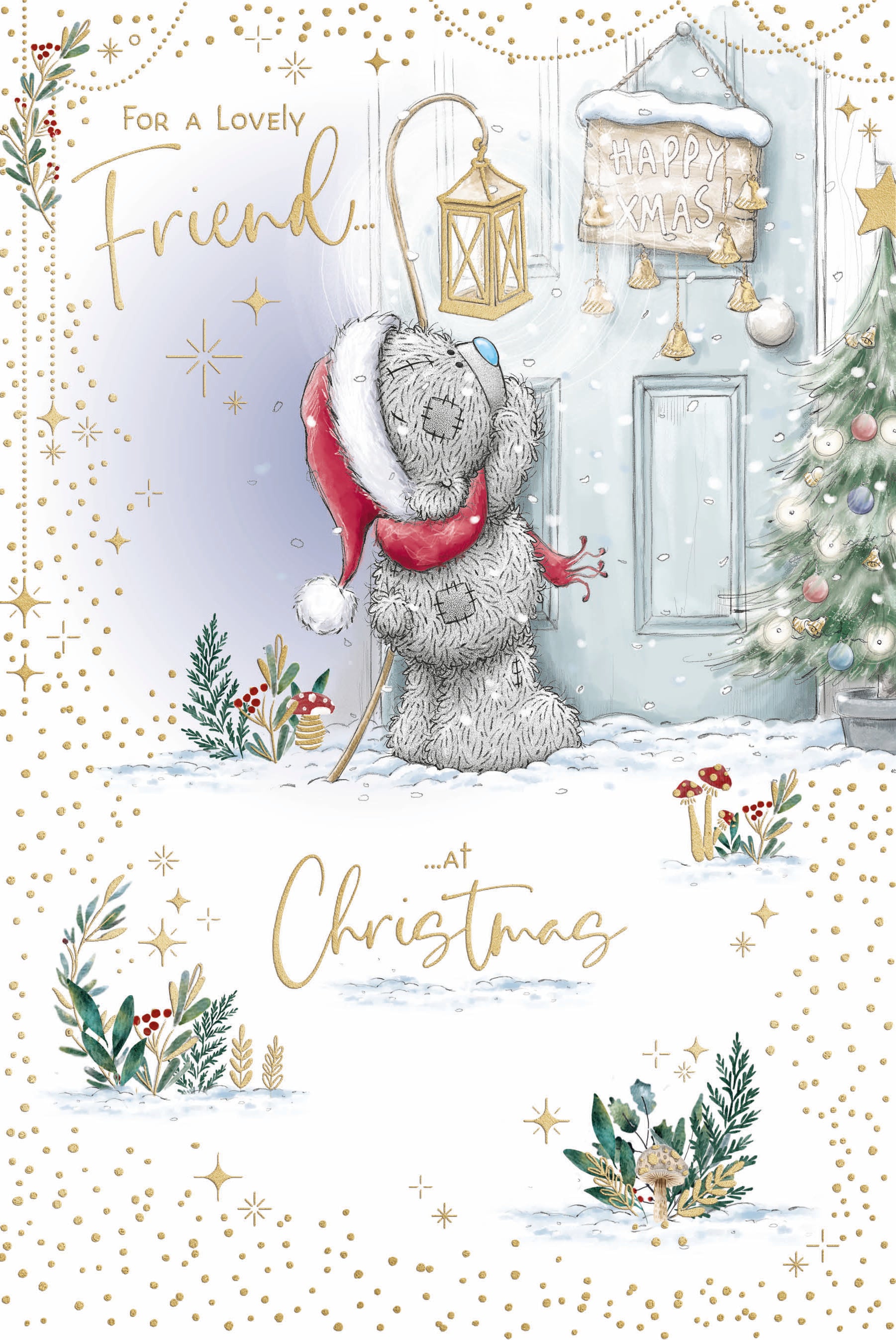 Me To You Tatty Teddy Christmas Card For A Lovely Friend, Tatty Teddy With Lantern 6x9ins - Official Collection