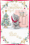 Me to You Tatty Teddy Christmas Card To Family And Friends, Tatty Teddy Knocking At A Festive Front Door, 6 x 9 Inches - Official Collection