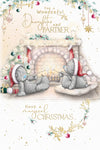 Me to You Tatty Teddy Christmas Card To A Wonderful Daughter And Partner, Two Tatty Teddy Bears Toasting Marshmallows By The Fire, 6 x 9 Inches - Official Collection