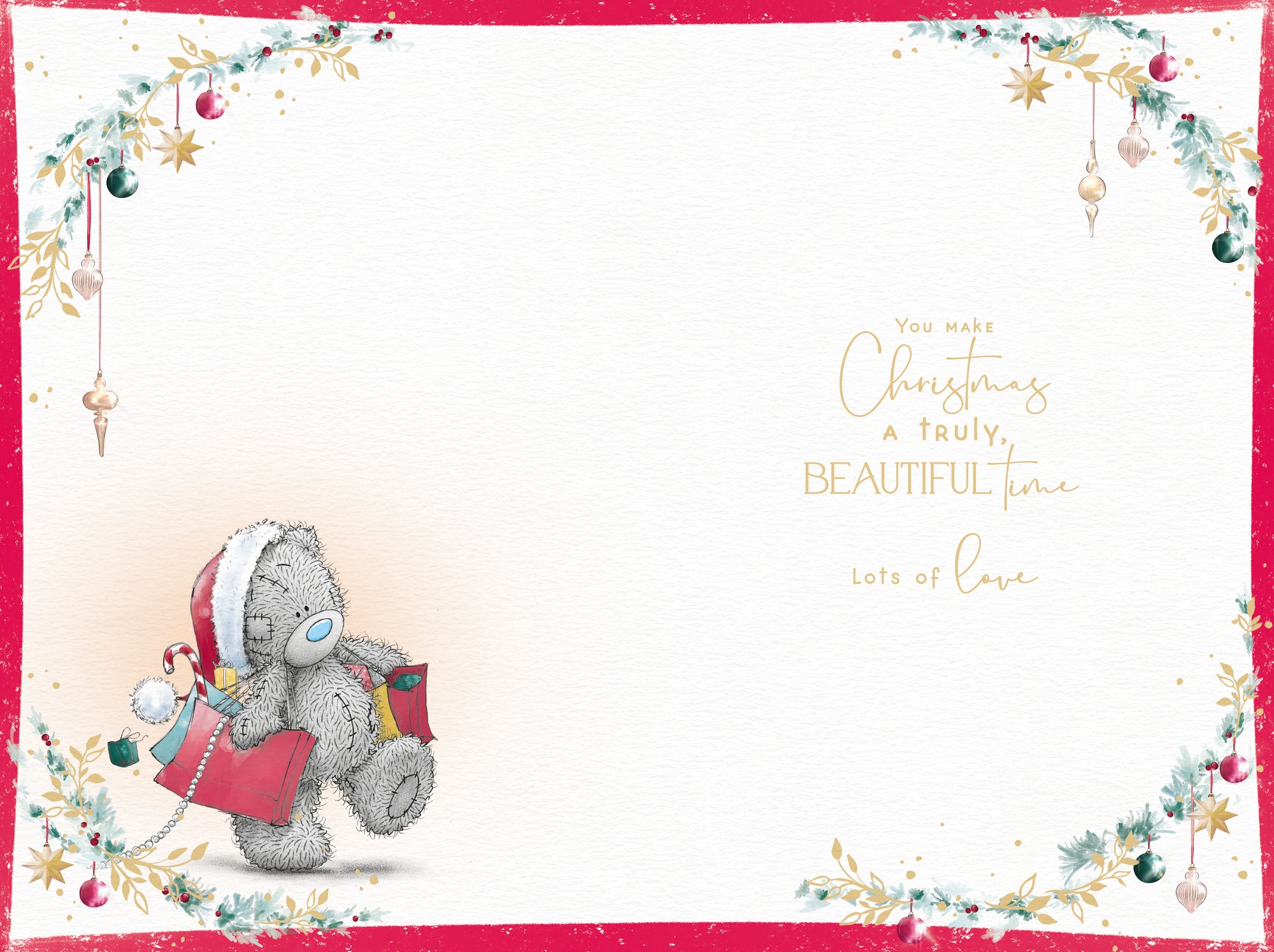 Me to You Tatty Teddy Christmas Card To A Special Mam, Tatty Teddy With A Stack Of Christmas Presents, 6 x 9 Inches - Official Collection