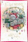 Me to You Tatty Teddy Christmas Card For A Beautiful Mummy, Tatty Teddy Sat Amongst Christmas Presents, 6 x 9 Inches - Official Collection