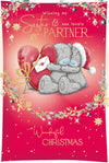 Me to You Tatty Teddy Christmas Card To A Fabulous Sister And Partner, Two Tatty Teddy Bears Sat Together With A Big Red Heart, 6 x 9 Inches - Official Collection
