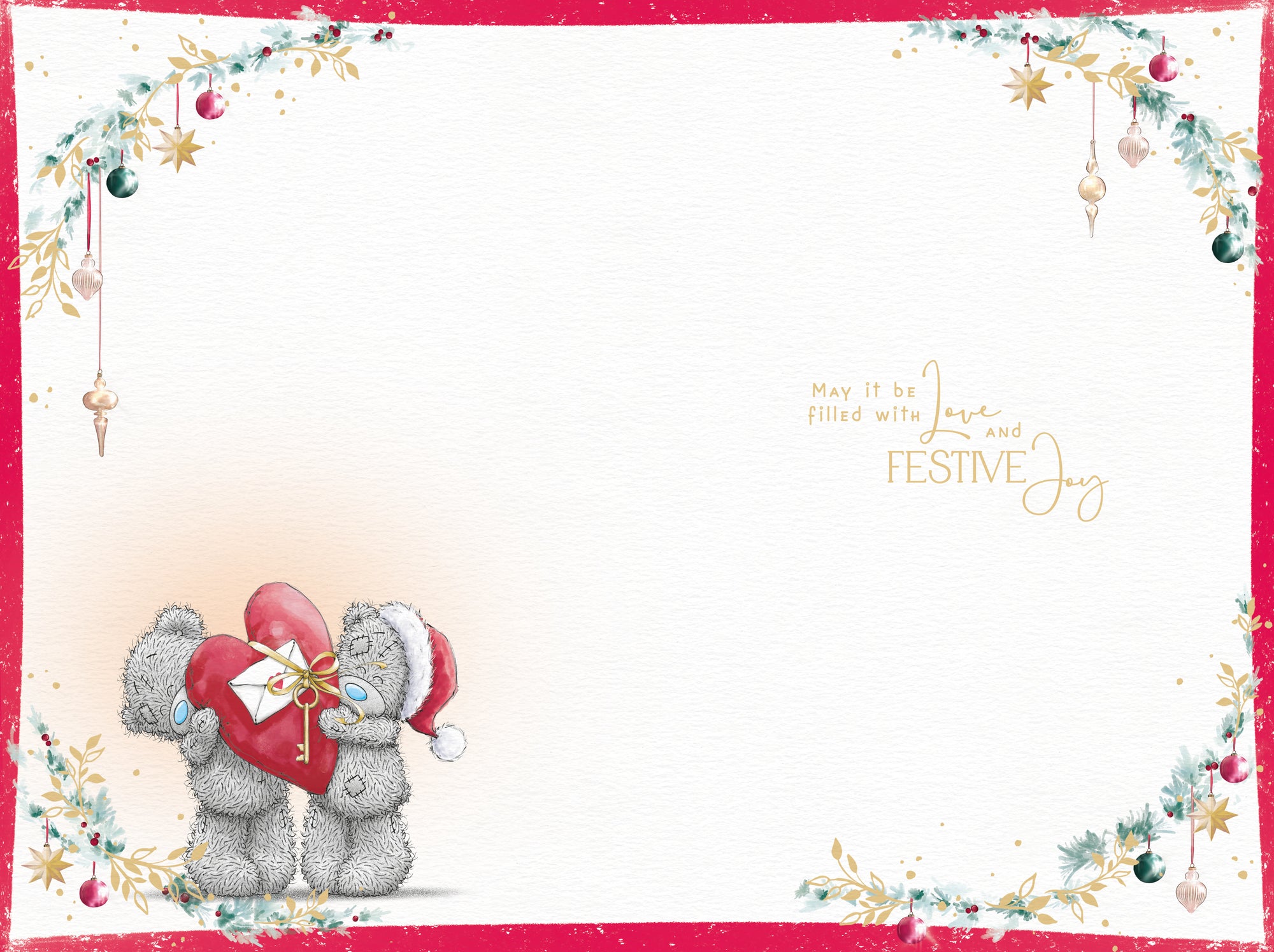 Me to You Tatty Teddy Christmas Card To A Fabulous Sister And Partner, Two Tatty Teddy Bears Sat Together With A Big Red Heart, 6 x 9 Inches - Official Collection