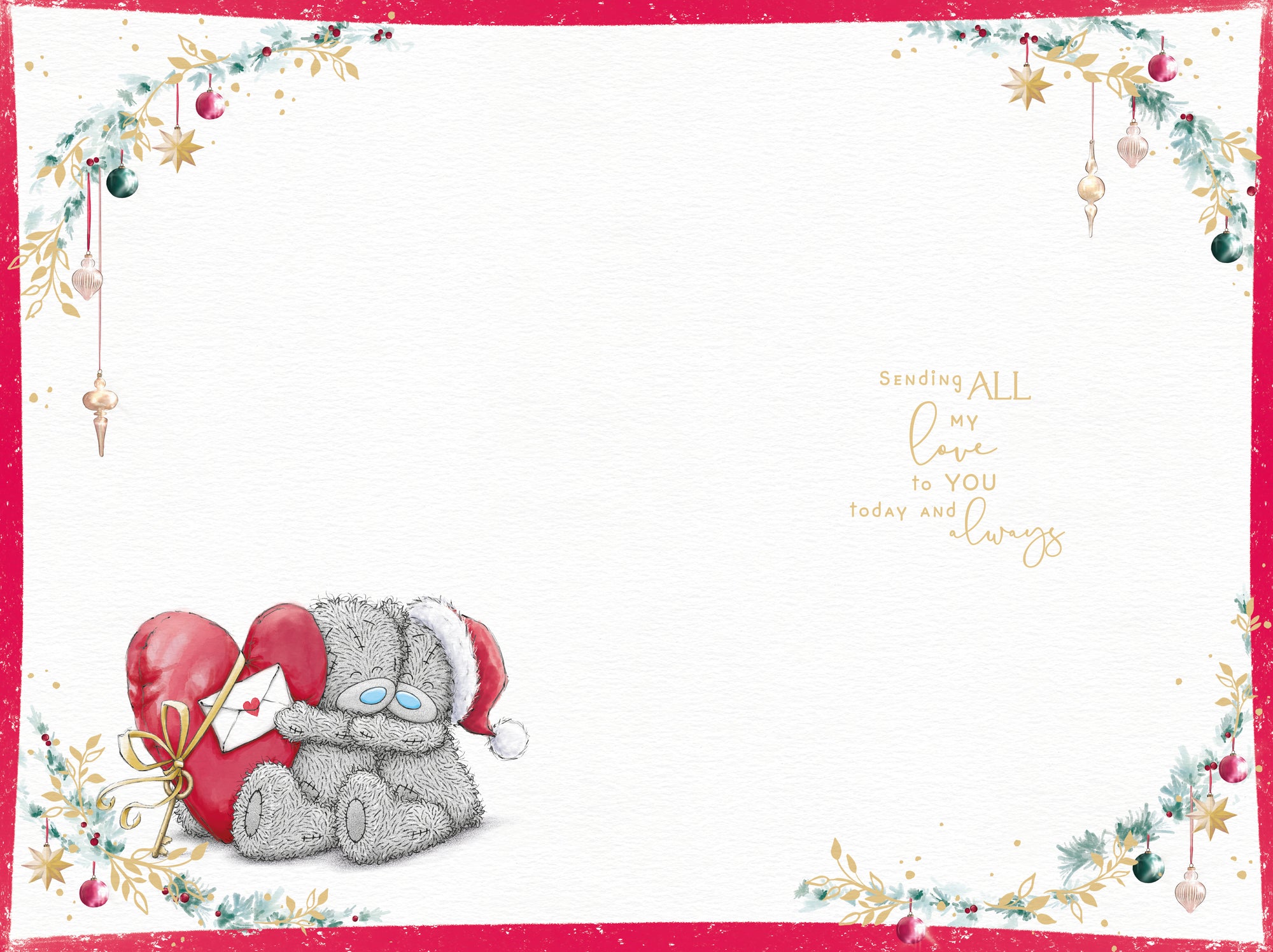 Me to You Tatty Teddy Christmas Card To Your Beautiful Wife, Tatty Teddy Holding Up A Big Red Heart, 6 x 9 Inches - Official Collection