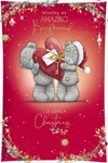 Me to You Tatty Teddy Christmas Card To An Amazing Boyfriend, Tatty Teddy Holding A Large Heart-Shaped Present, 6 x 9 Inches - Official Collection