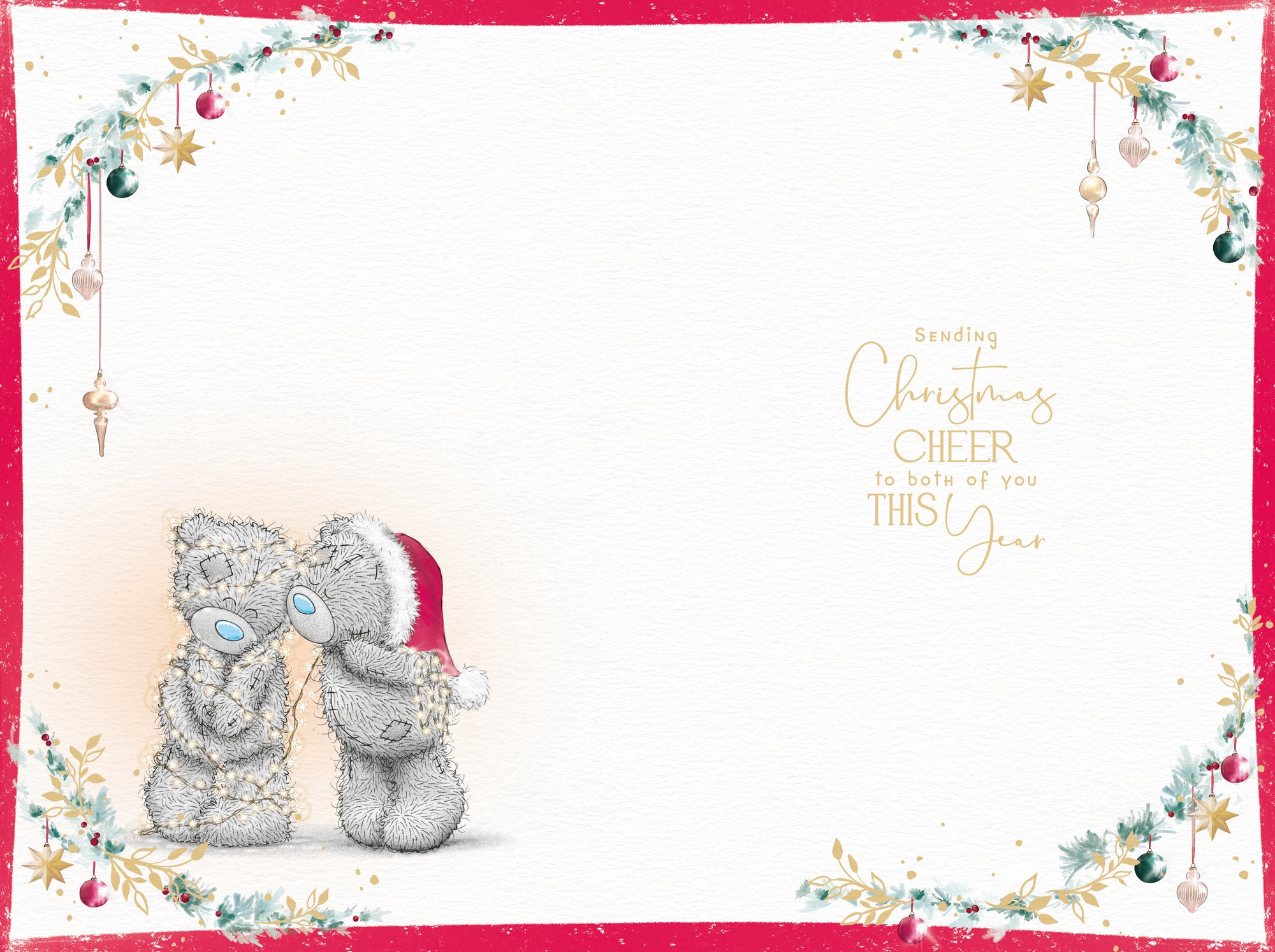 Me to You Tatty Teddy Christmas Card To A Brother And Partner, Two Tatty Teddy Bears Decorating A Christmas Tree, 6 x 9 Inches - Official Collection