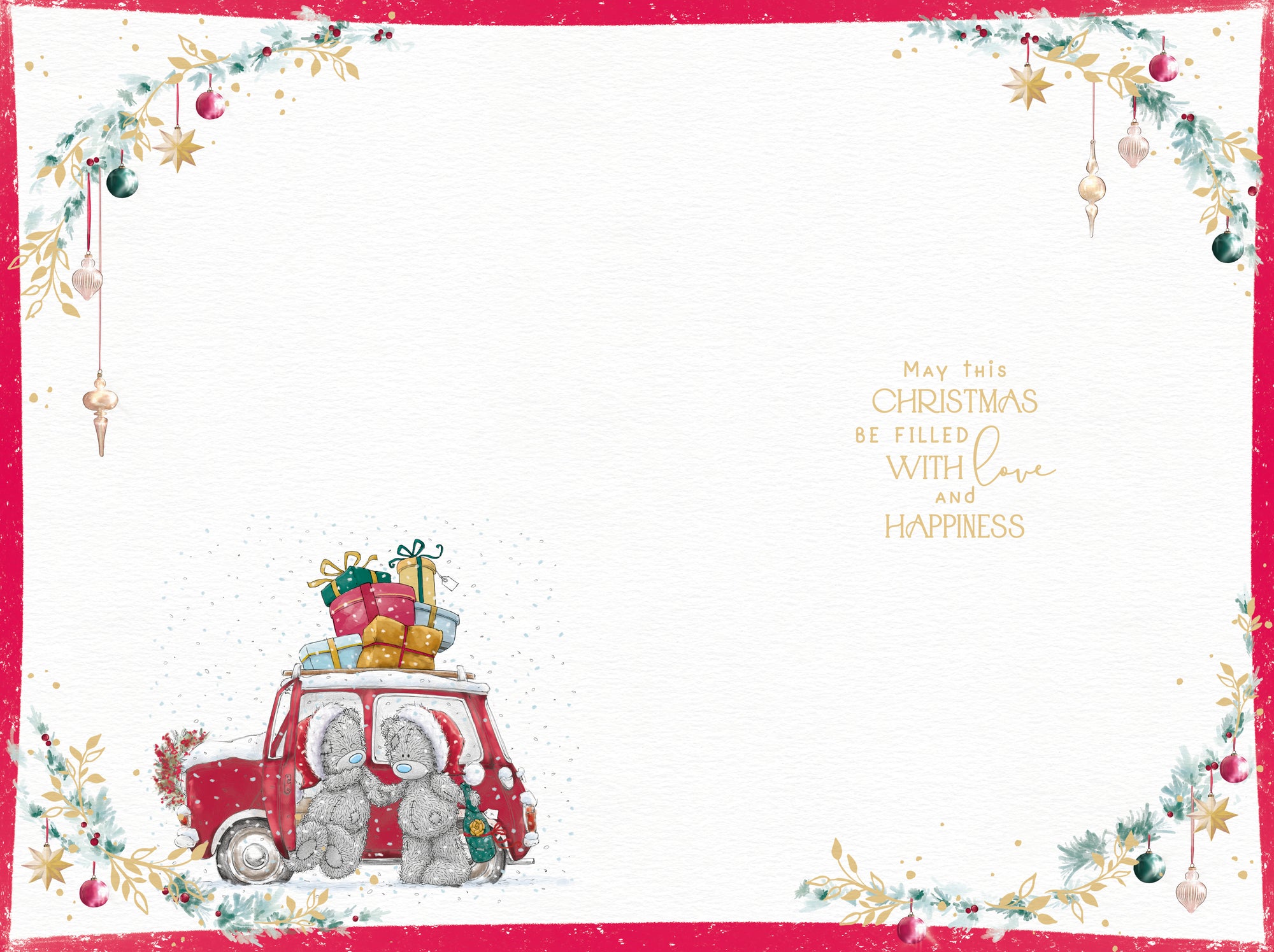 Me to You Tatty Teddy Christmas Card To A Wonderful Fiancé, Two Tatty Teddy Bears Riding In A Festive Car, 6 x 9 Inches - Official Collection