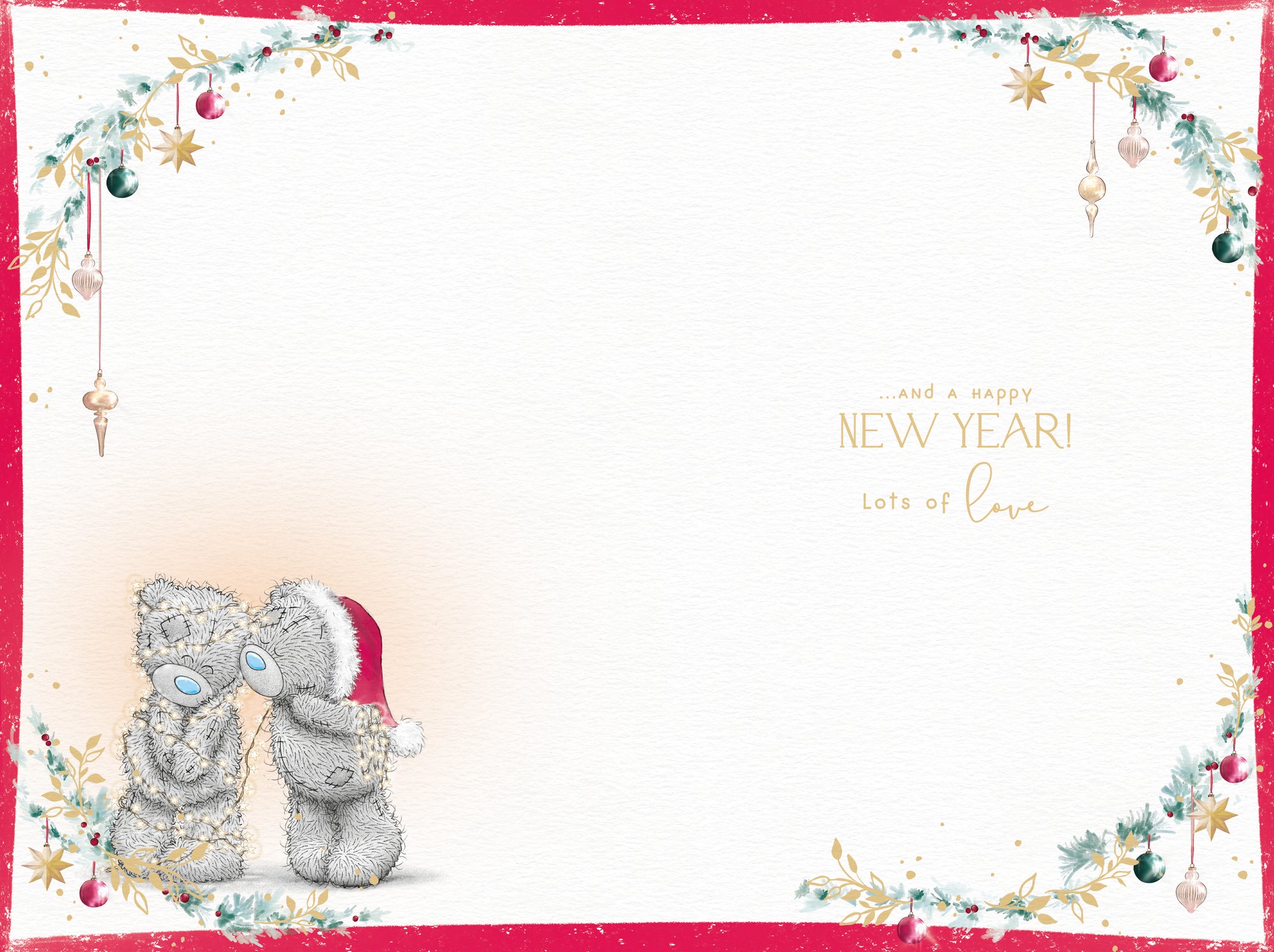 Me to You Tatty Teddy Christmas Card To An Amazing Aunty And Uncle, Two Tatty Teddy Bears Tangled In Fairy Lights, 6 x 9 Inches - Official Collection