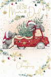 Me to You Tatty Teddy Christmas Card To The Best Mum And Dad, Tatty Teddy Loading A Christmas Tree Onto A Truck, 6 x 9 Inches - Official Collection