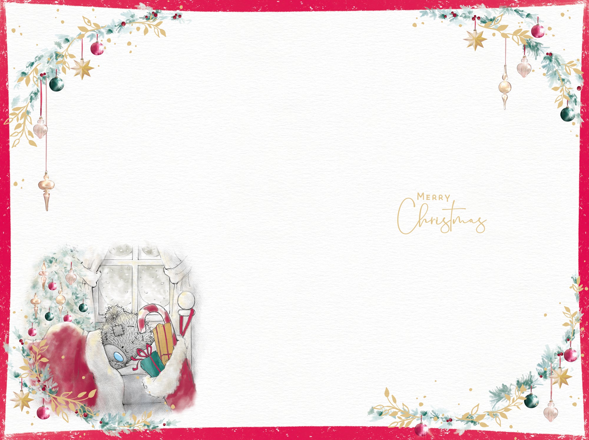 Me to You Tatty Teddy Christmas Card Have A Magical Festive Season Filled With Christmas Sparkle, Tatty Teddy In A Santa Outfit With A Sack Of Gifts By A Christmas Tree, 6 x 9 Inches - Official Collection