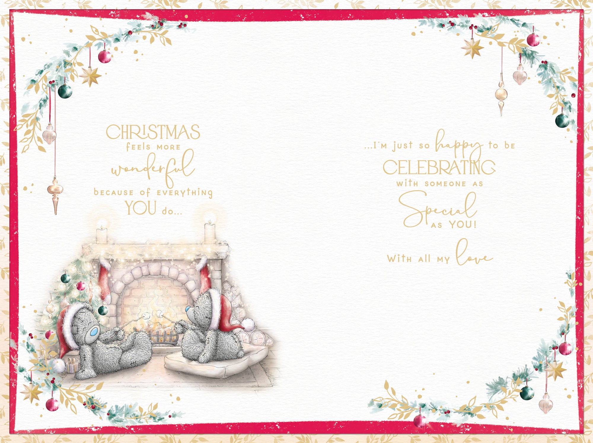 Me to You Tatty Teddy Christmas Card For The Special Person In My Life, Tatty Teddy Snuggled Under A Blanket By The Christmas Tree, 6 x 9 Inches - Official Collection