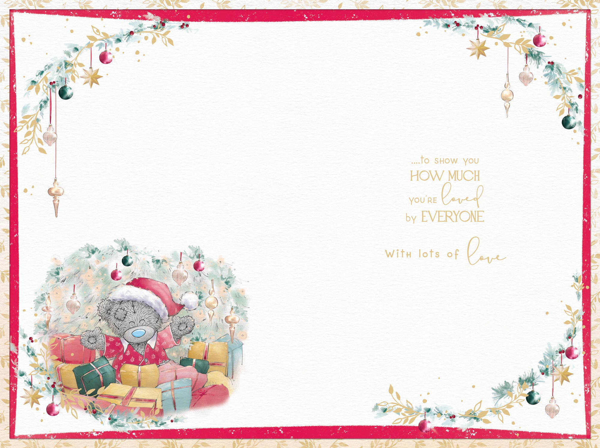 Me to You Tatty Teddy Christmas Card To A Beautiful Daughter, Tatty Teddy In A Santa Outfit With Presents, 6 x 9 Inches - Official Collection