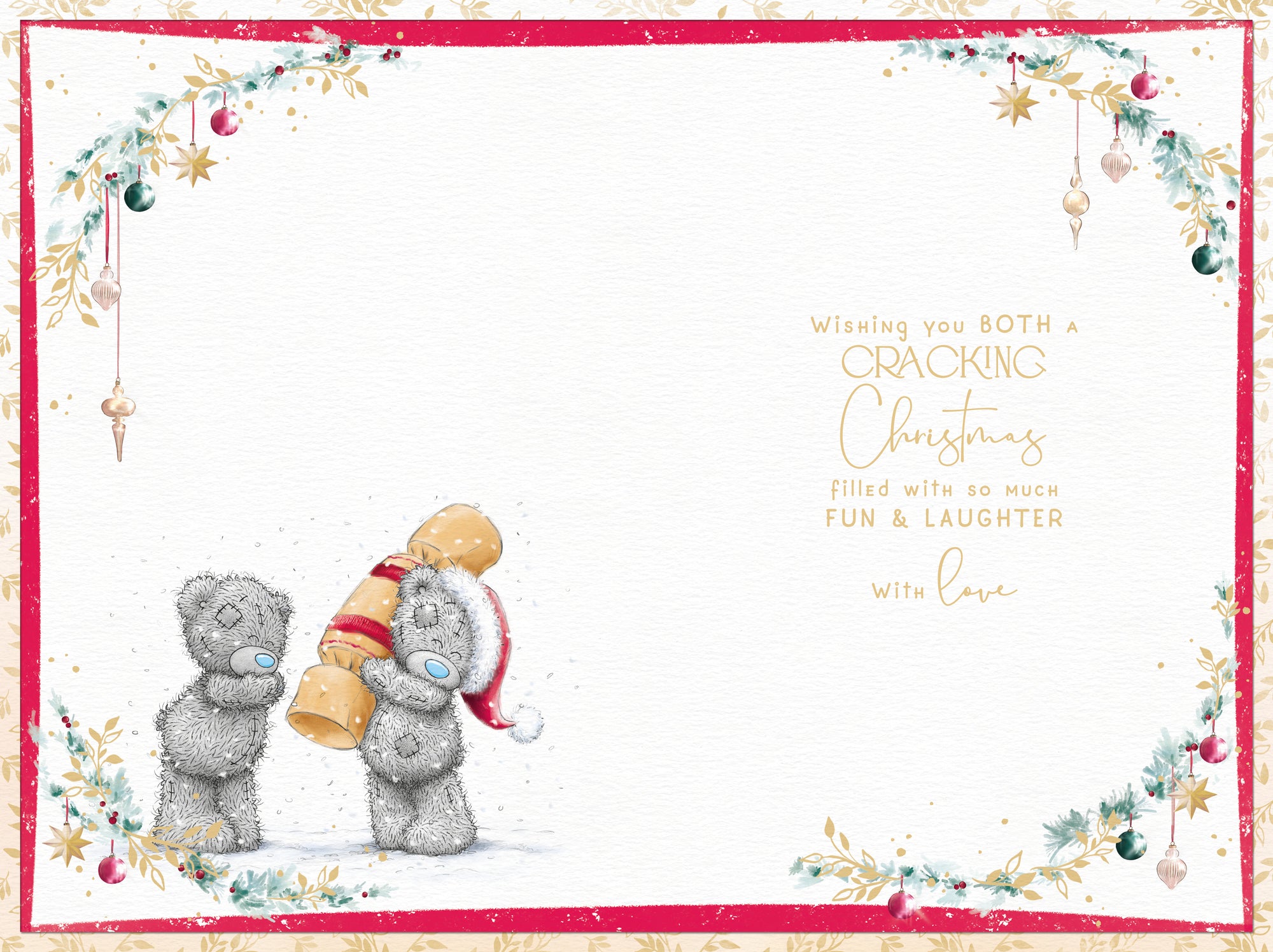 Me to You Tatty Teddy Christmas Card To A Lovely Daughter And Son-In-Law, Two Tatty Teddy Bears Pulling A Large Christmas Cracker, 6 x 9 Inches - Official Collection