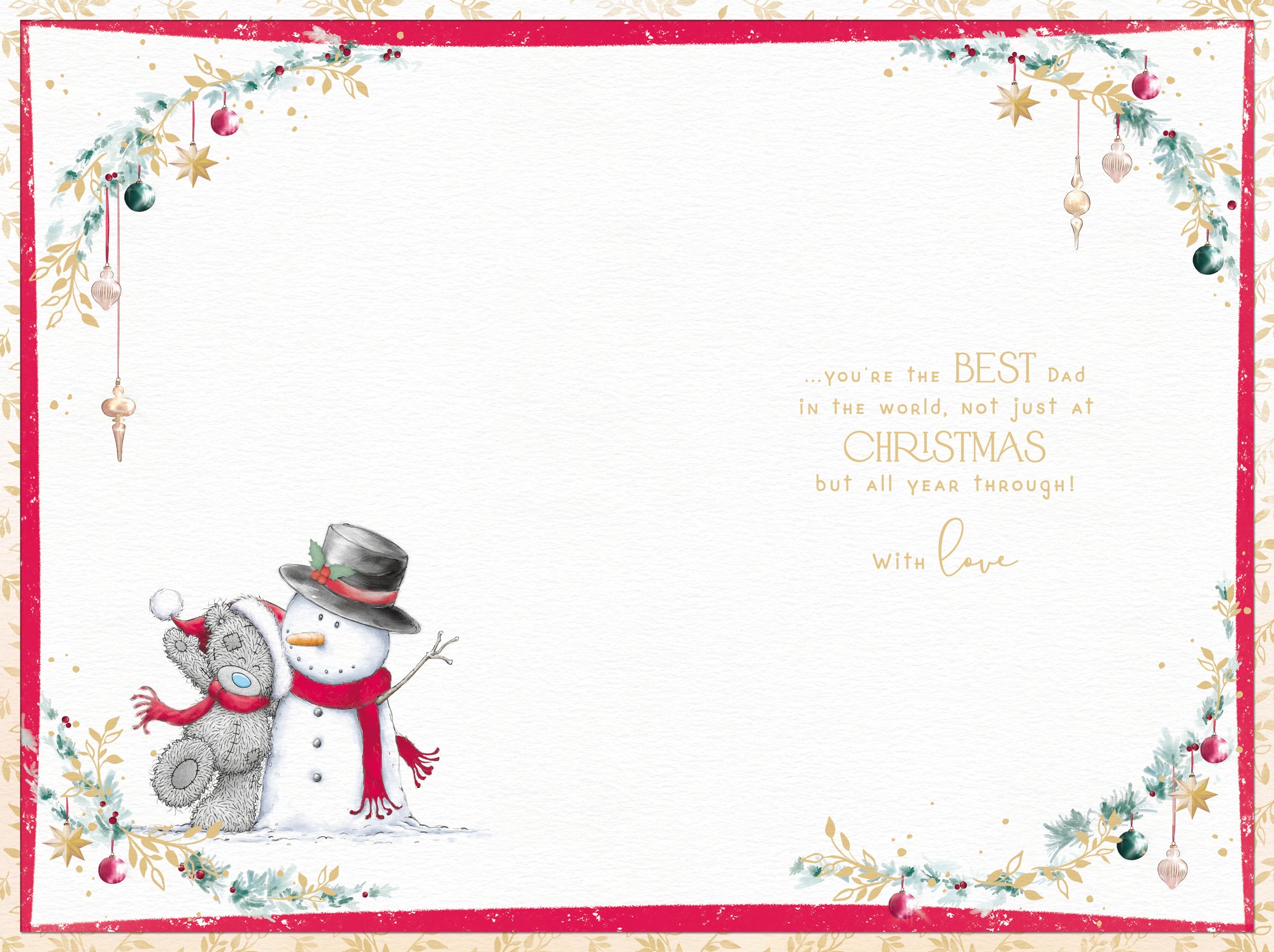 Me To You Christmas Card For A Wonderful Dad, Tatty Teddy Bears With Snowman 6 x 9 Inches - Official Collection