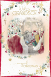 Me to You Tatty Teddy Christmas Card Wishing An Amazing Grandson A Magical Christmas, Tatty Teddy Tucked Into Bed Peeking At A Santa Sack , 6 x 9 Inches - Official Collection