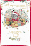 Me to You Tatty Teddy Christmas Card To A Lovely Son At Christmas Time, Tatty Teddy In A Santa Hat Surrounded By Presents, 6 x 9 Inches - Official Collection