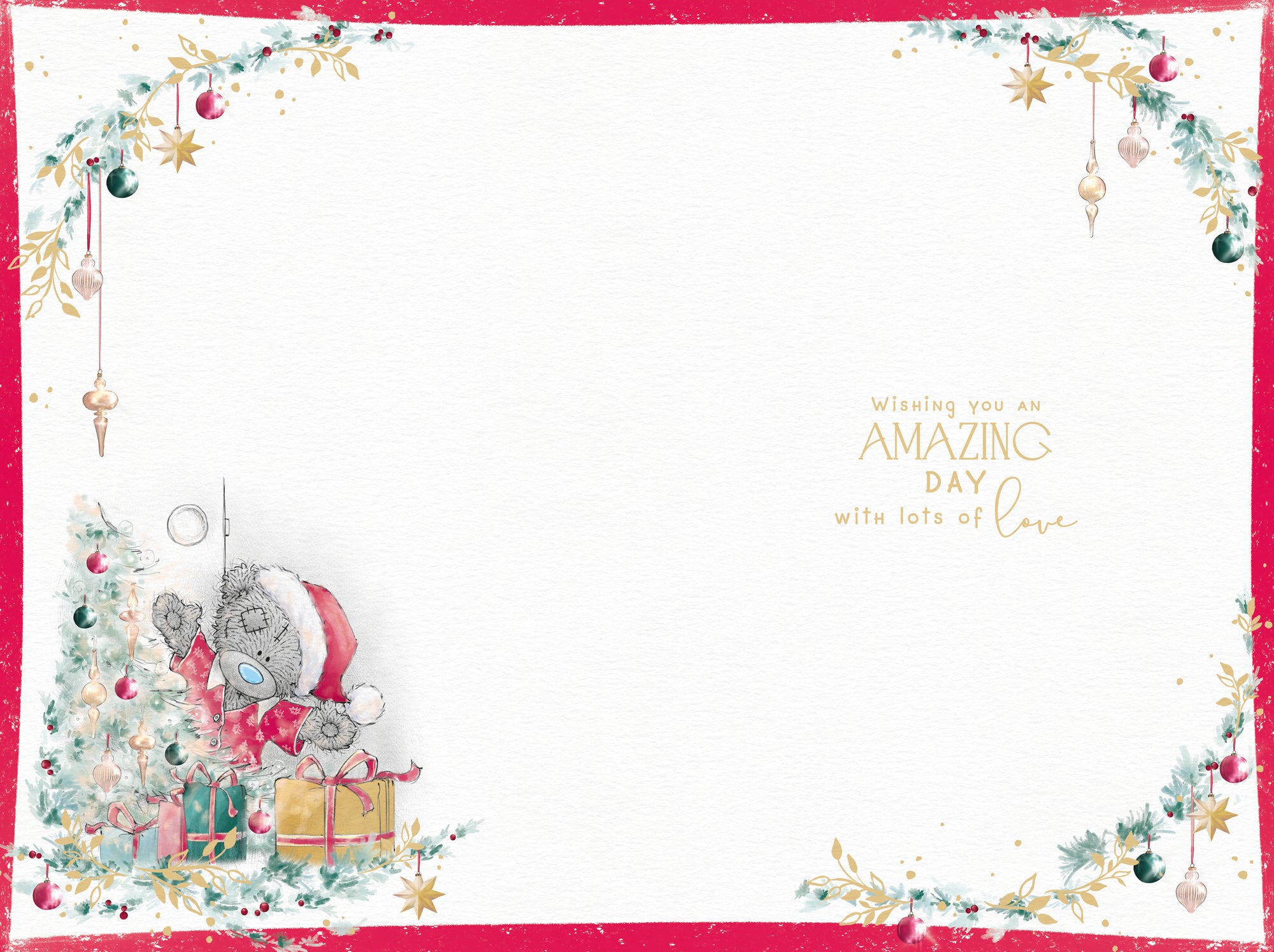 Me to You Tatty Teddy Christmas Card To A Lovely Son At Christmas Time, Tatty Teddy In A Santa Hat Surrounded By Presents, 6 x 9 Inches - Official Collection